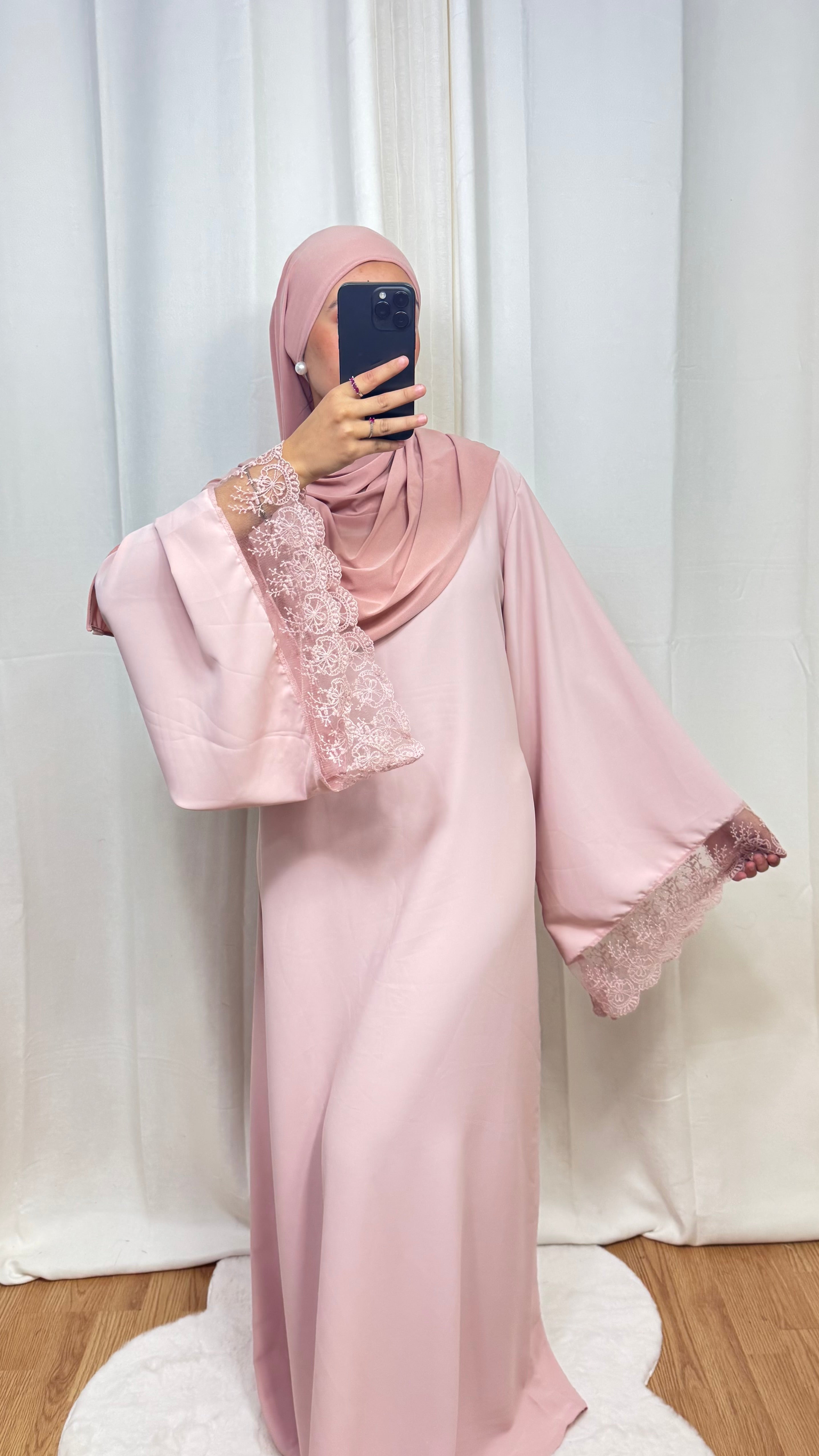 ABAYA DENTELLE - ROSE