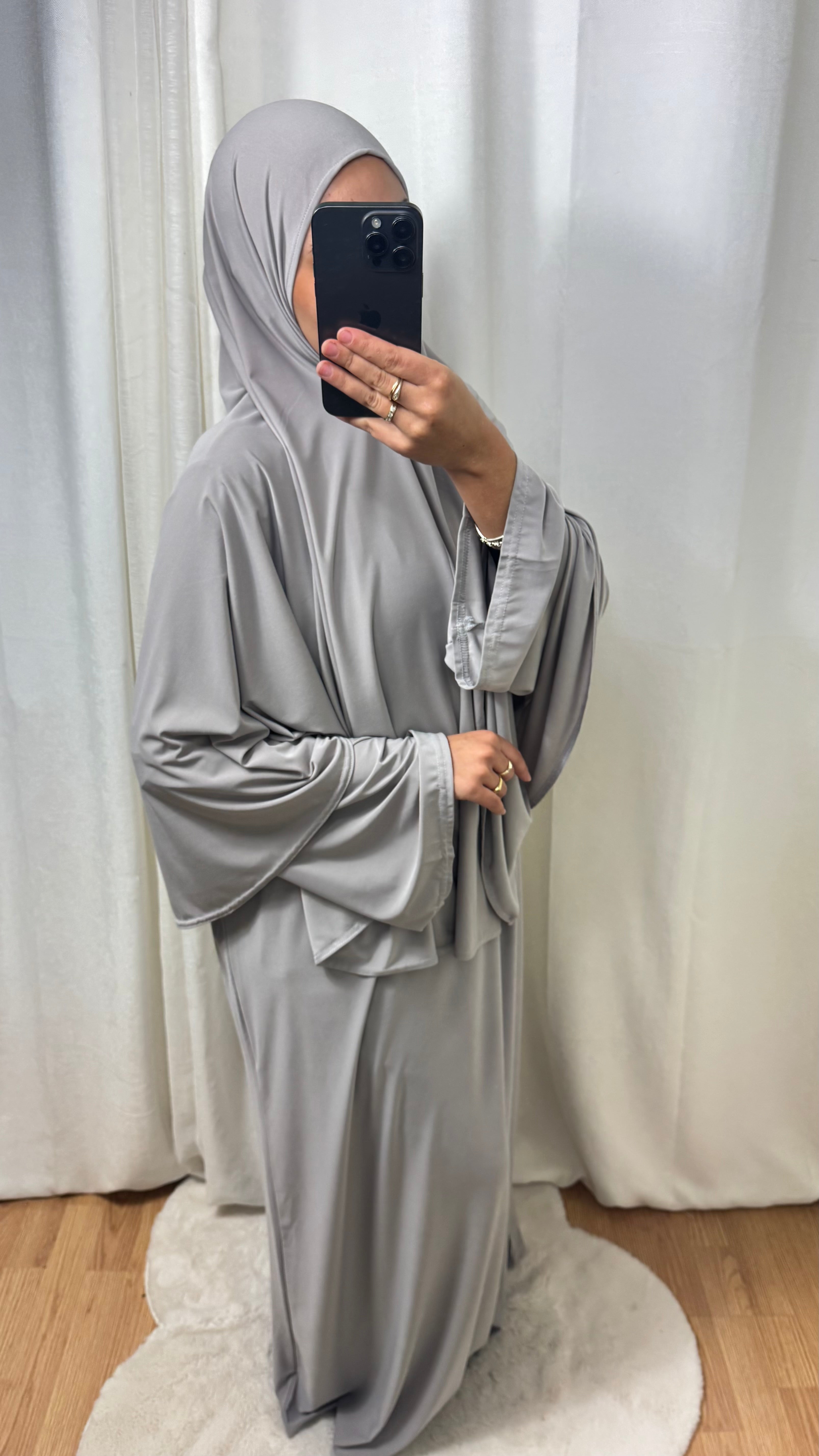SET ABAYA KHIMAR JERSEY PREMIUM DE LUXE - BABY GRIS