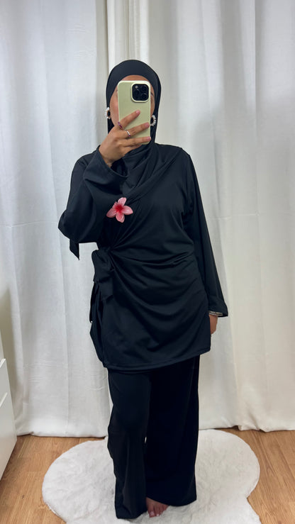 BURKINI À NOUER + HIJAB - NOIR