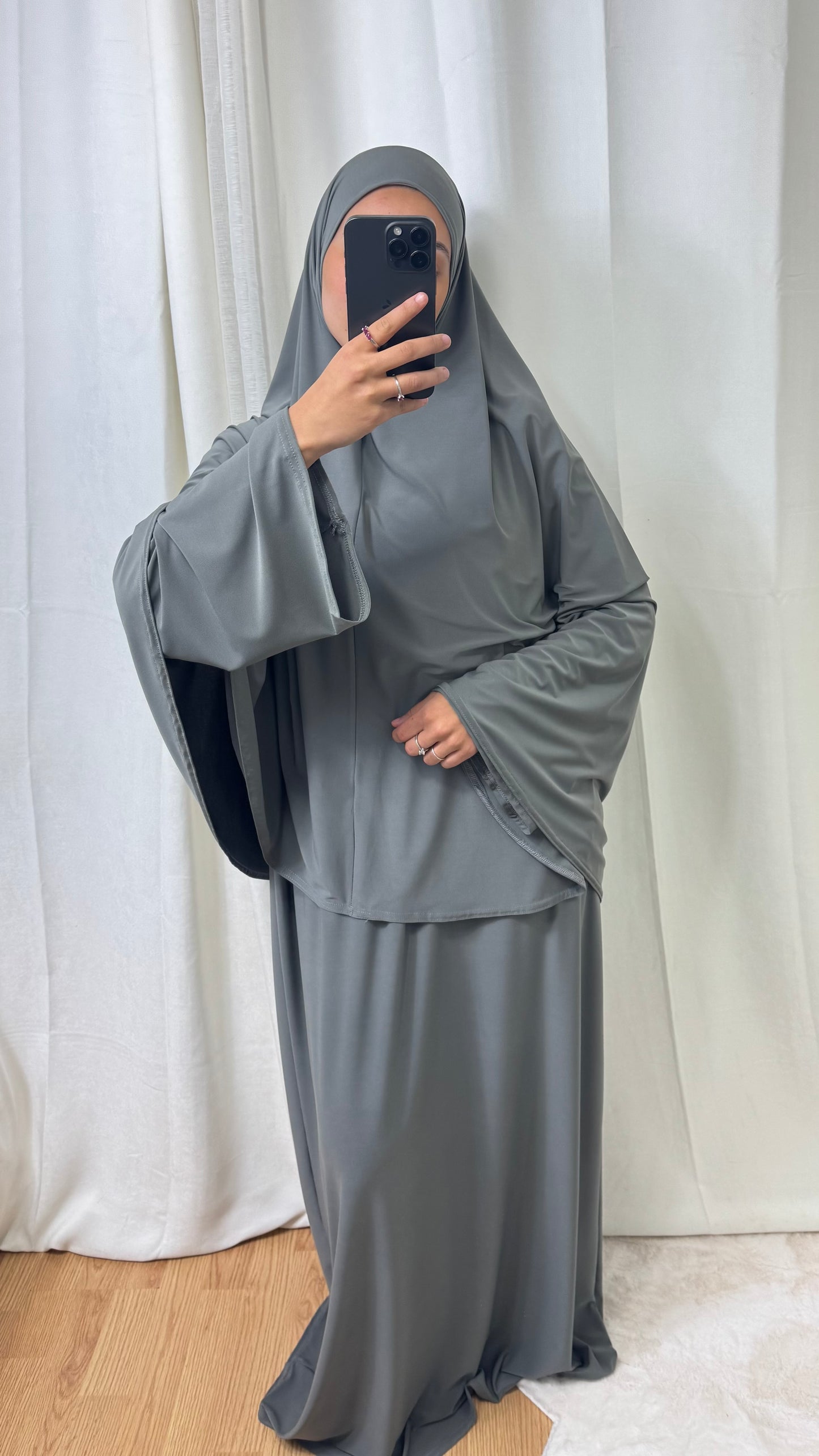 SET ABAYA KHIMAR JERSEY PREMIUM DE LUXE - GRIS