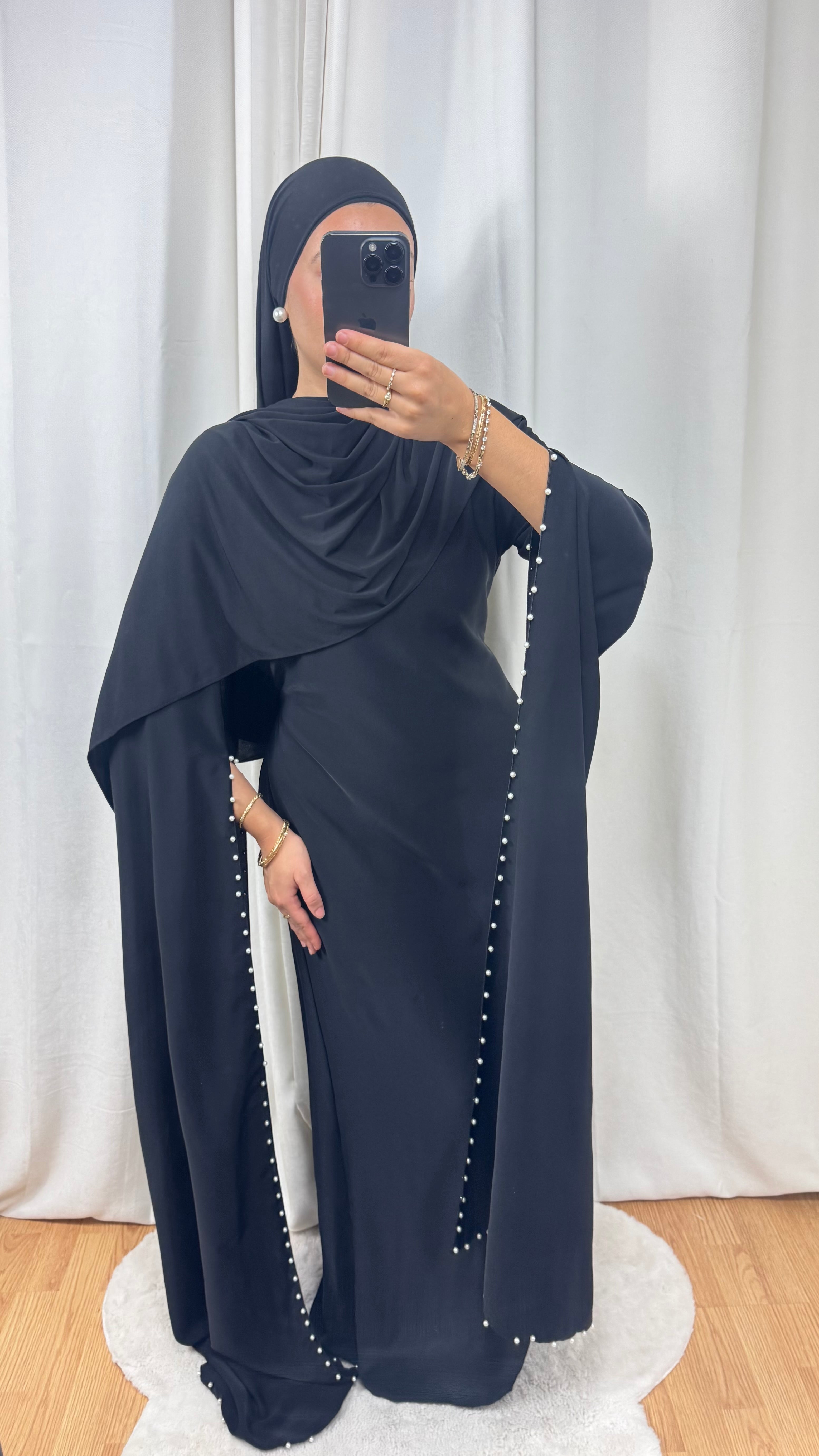 ABAYA PERLES - NOIR