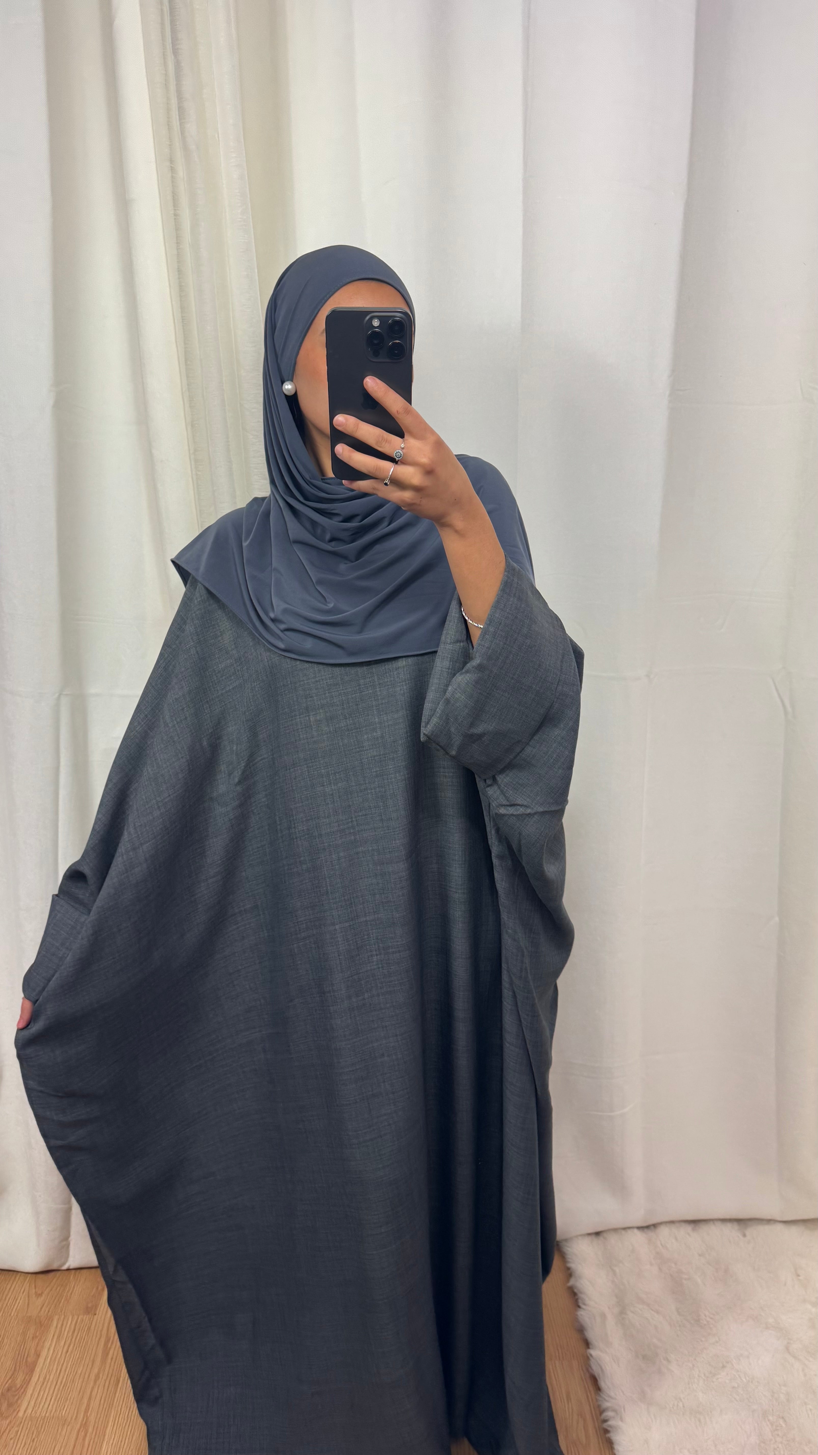 ABAYA SAOUDIENNE EFFET LIN - GRIS