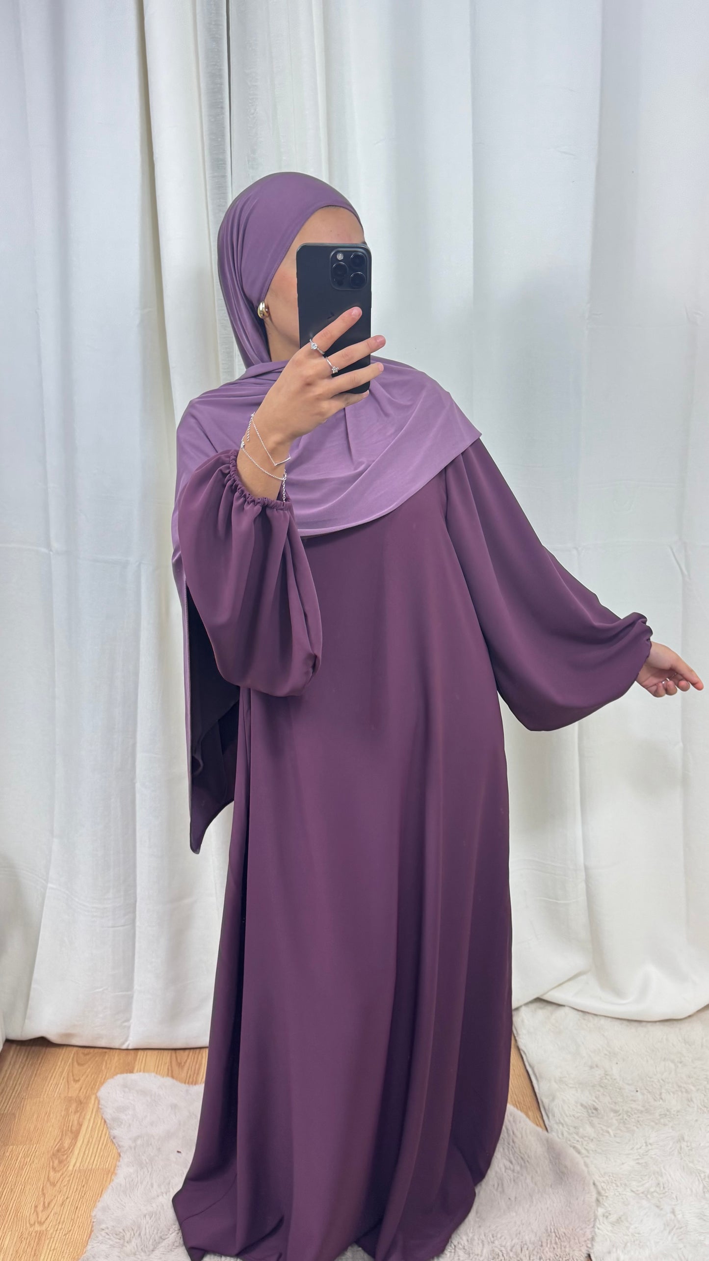 ABAYA MANCHE BALLON - PRUNE