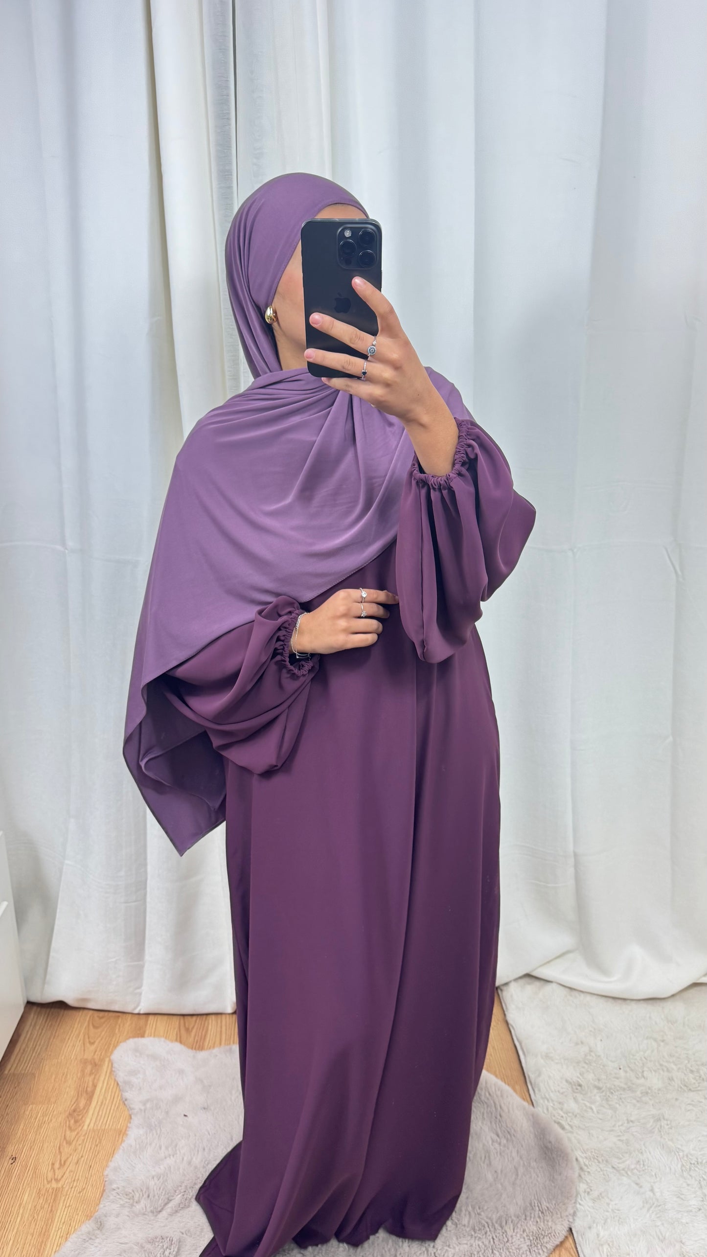 ABAYA MANCHE BALLON - PRUNE