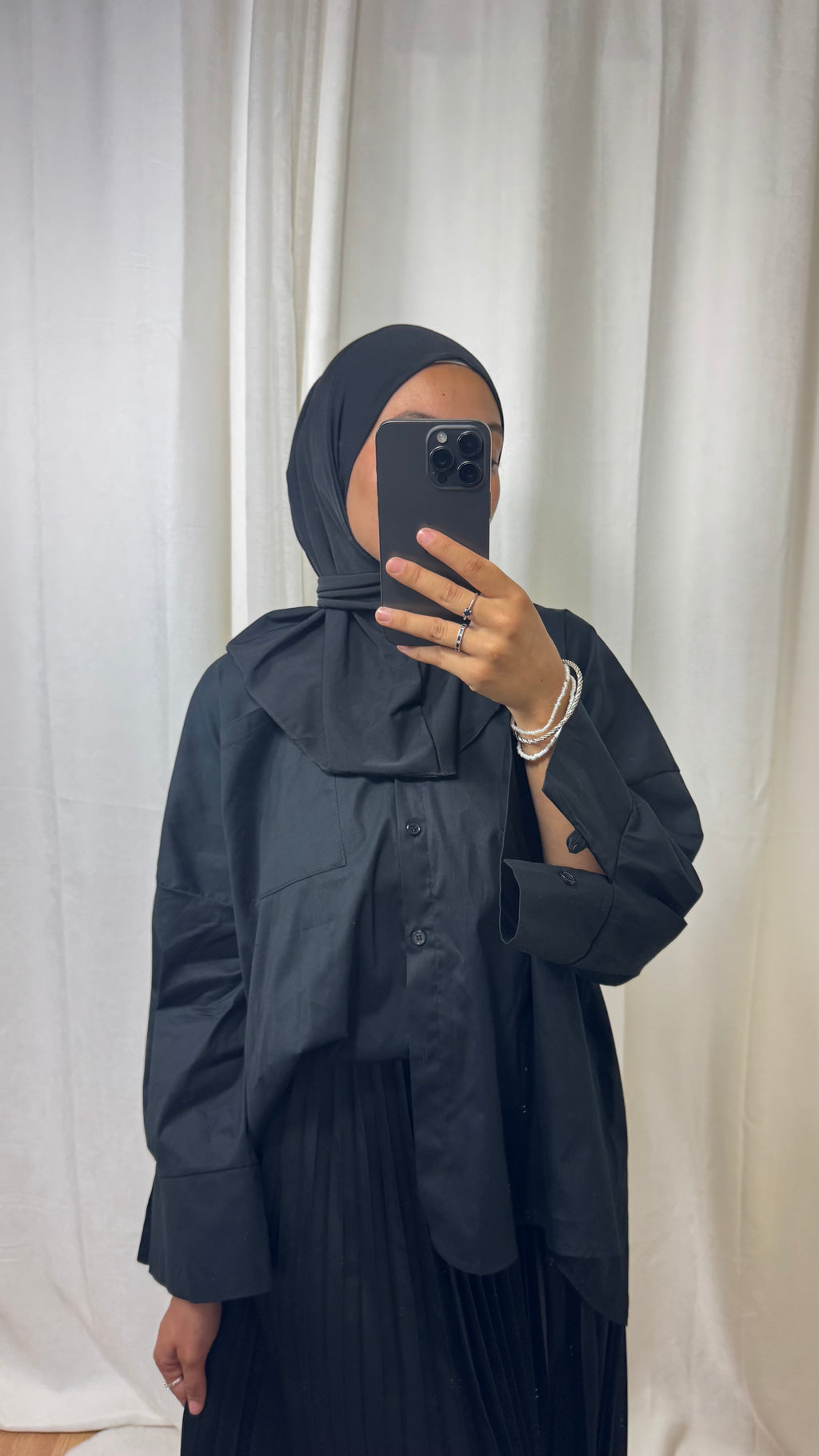 HIJAB À ENFILER JERSEY PREMIUM BOUTON PRESSION - NOIR