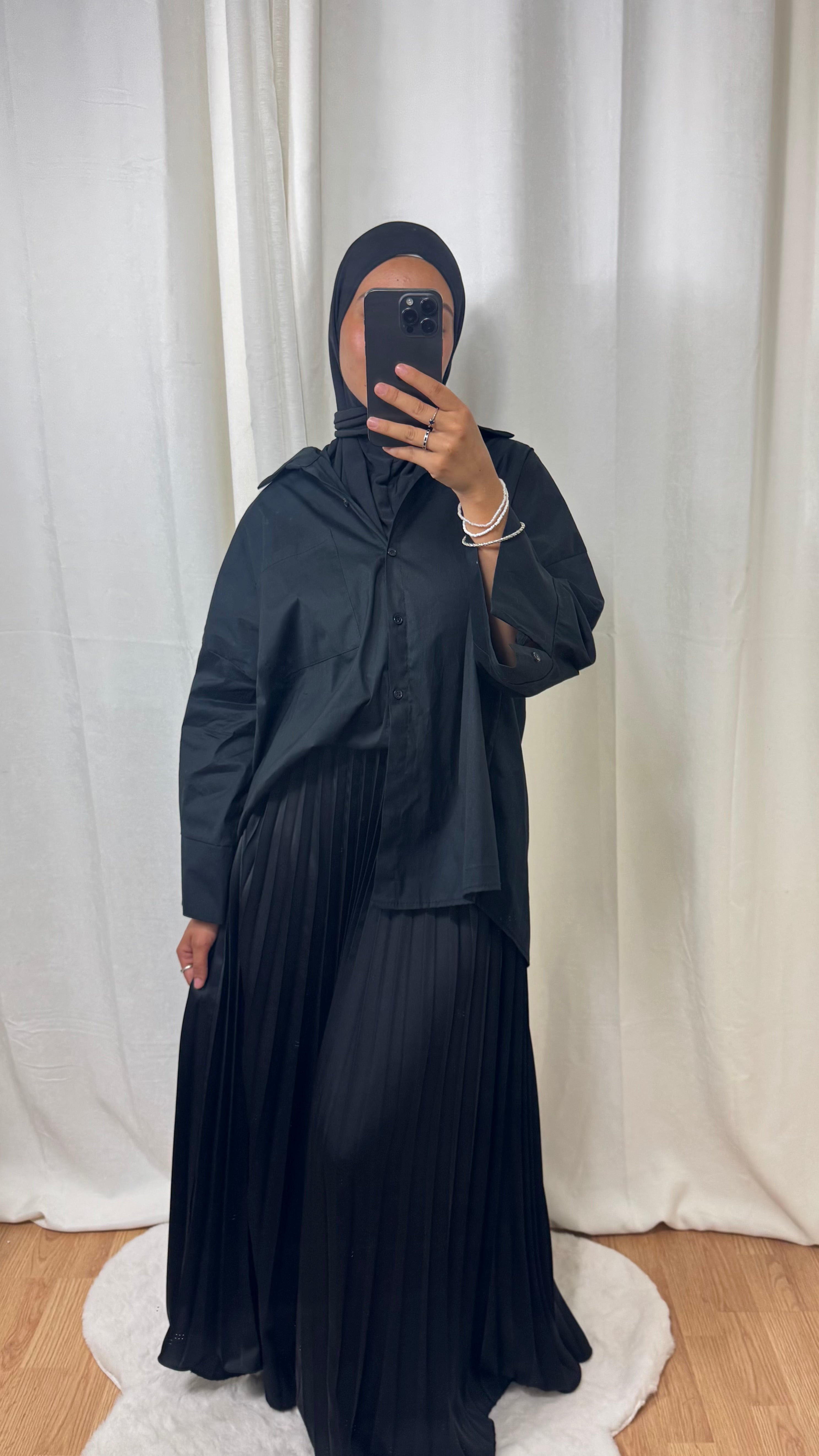 HIJAB À ENFILER JERSEY PREMIUM BOUTON PRESSION - NOIR