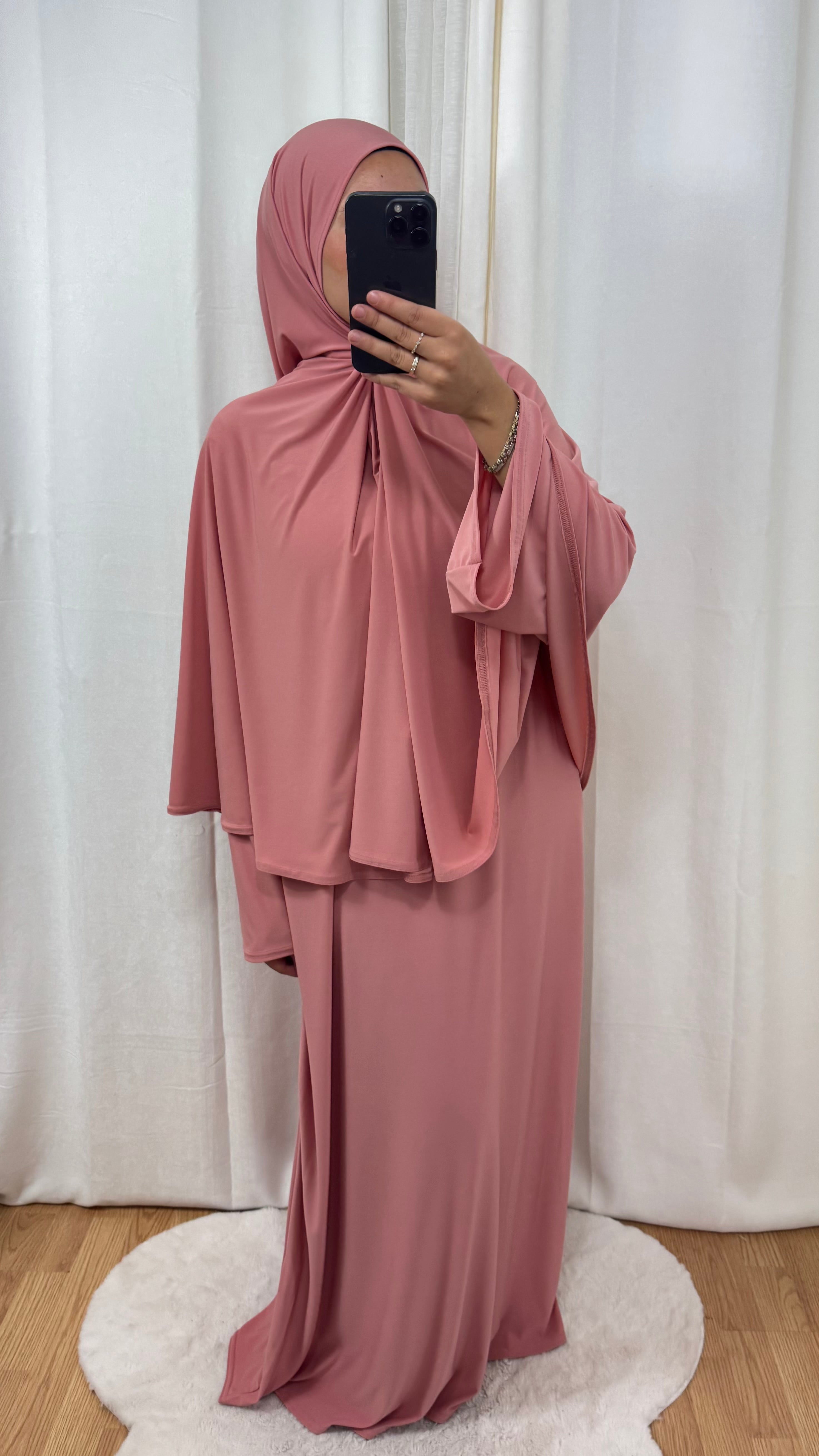 SET ABAYA KHIMAR JERSEY PREMIUM DE LUXE - ROSE