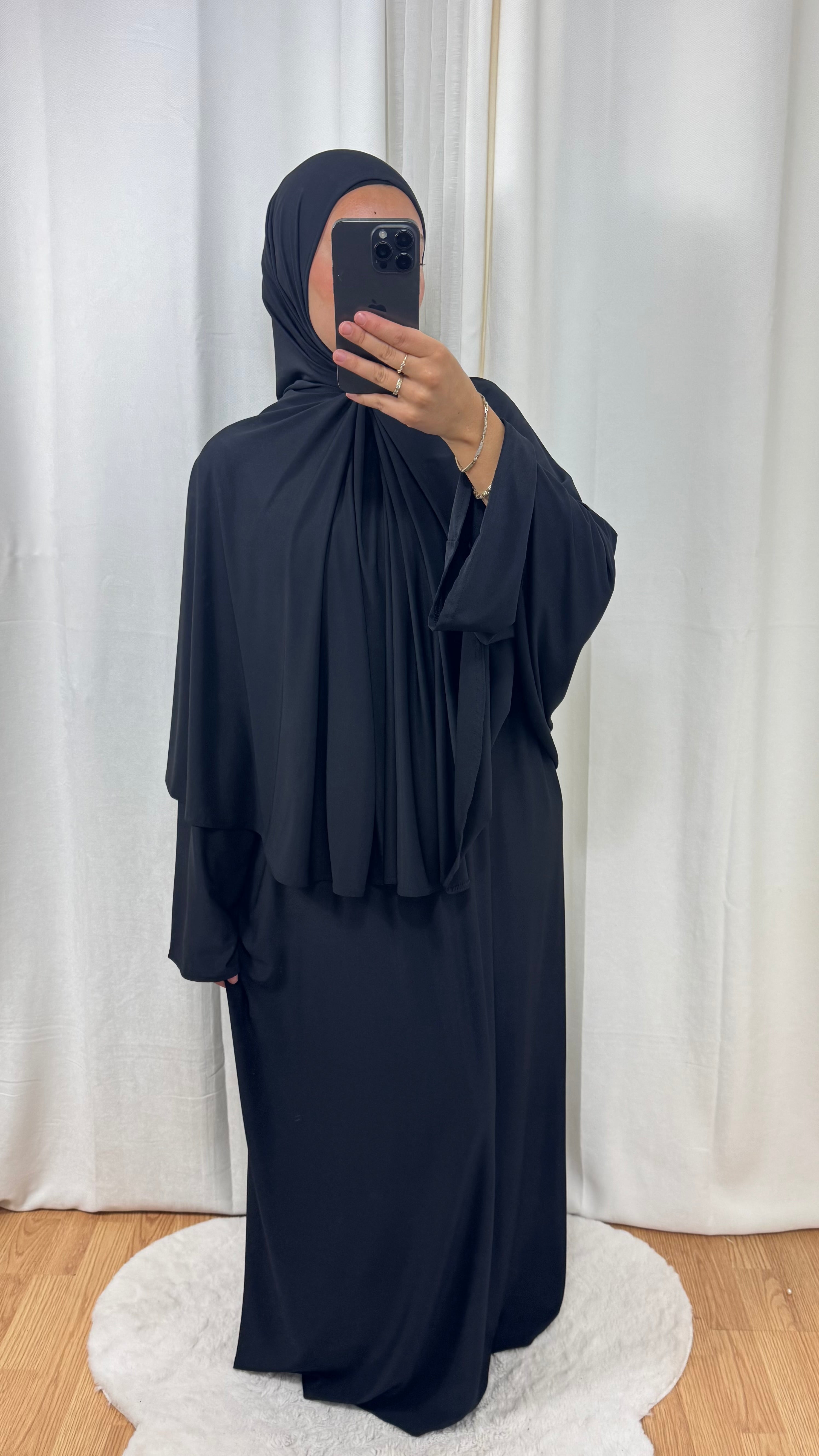 SET ABAYA KHIMAR JERSEY PREMIUM DE LUXE - NOIR