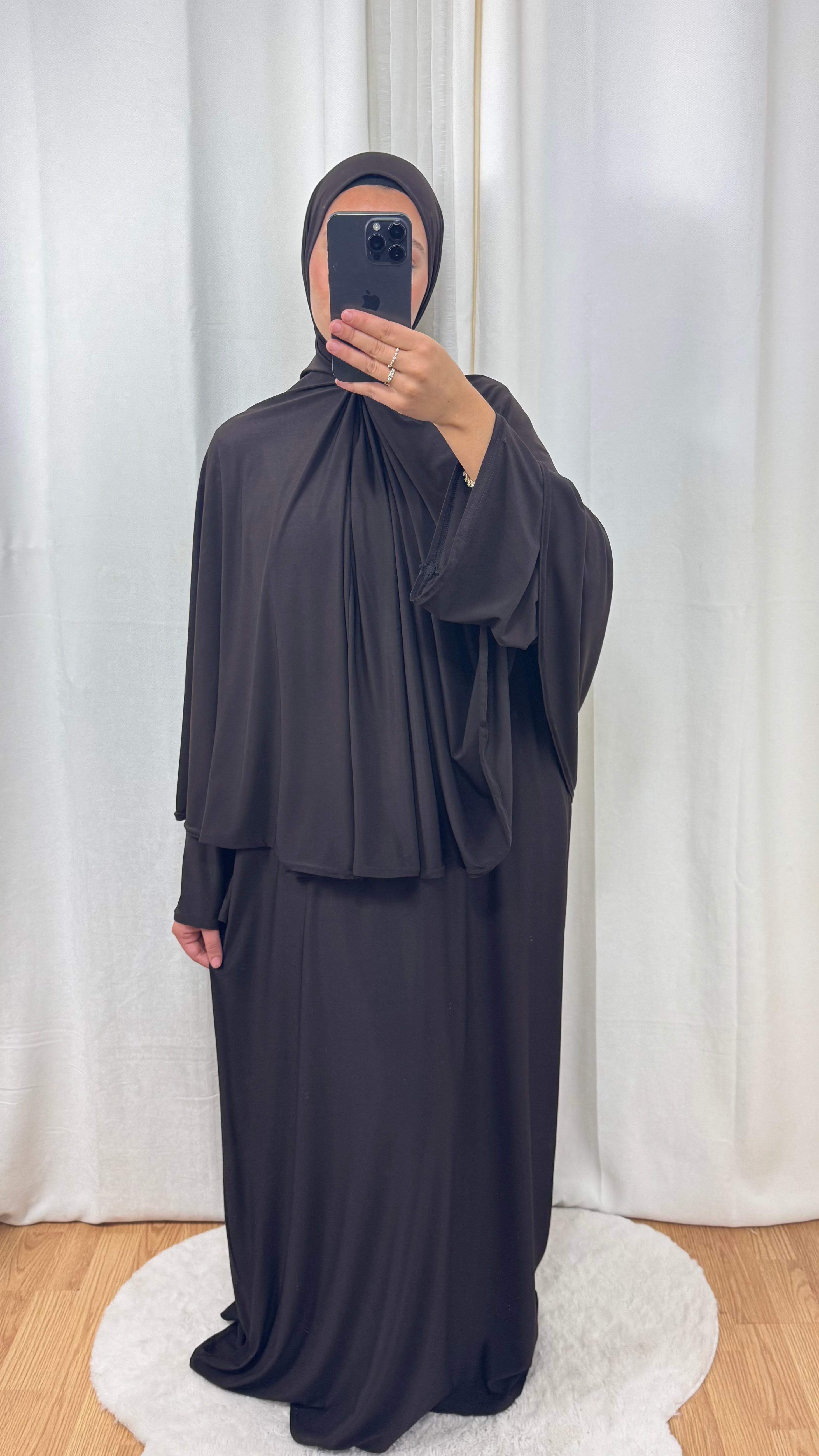 SET ABAYA KHIMAR JERSEY PREMIUM DE LUXE - MARRON