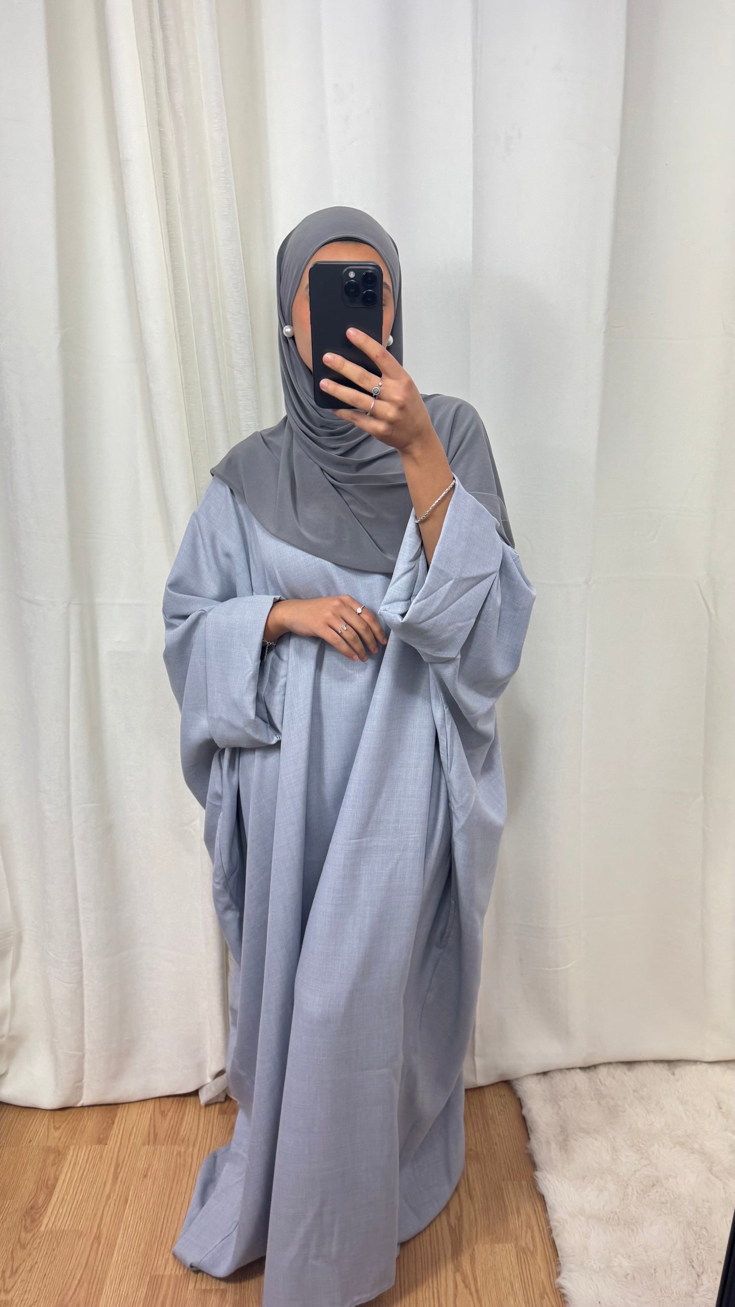 ABAYA SAOUDIENNE EFFET LIN - BLEU-GRIS