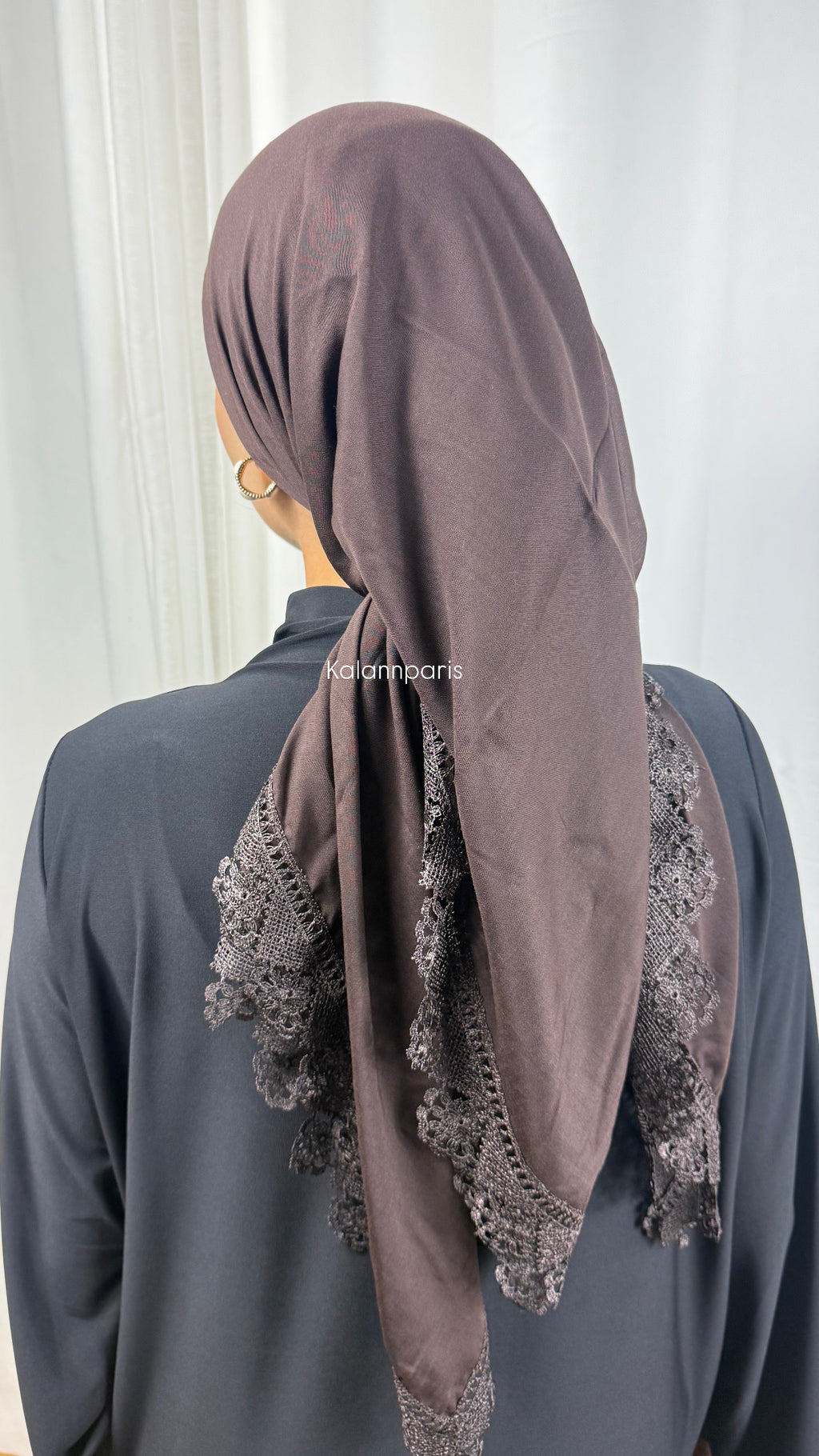 CARRÉ COTON BORNÉ DE DENTELLE - MARRON