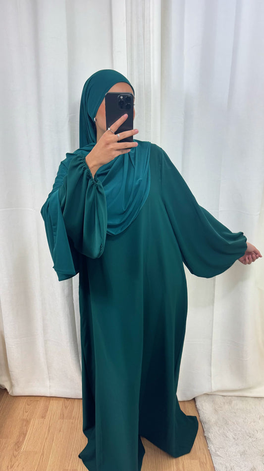 ABAYA MANCHE BALLON - VERT BOUTEILLE