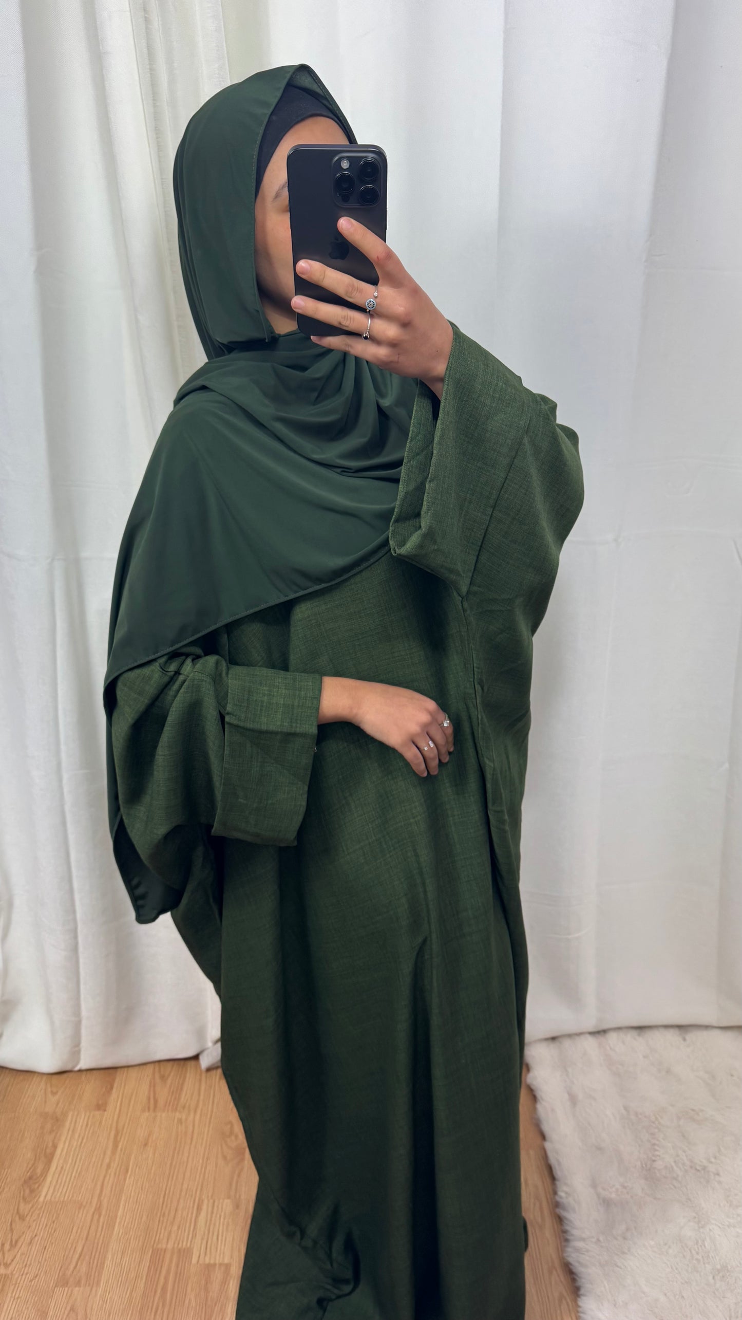 ABAYA SAOUDIENNE EFFET LIN - KAKI