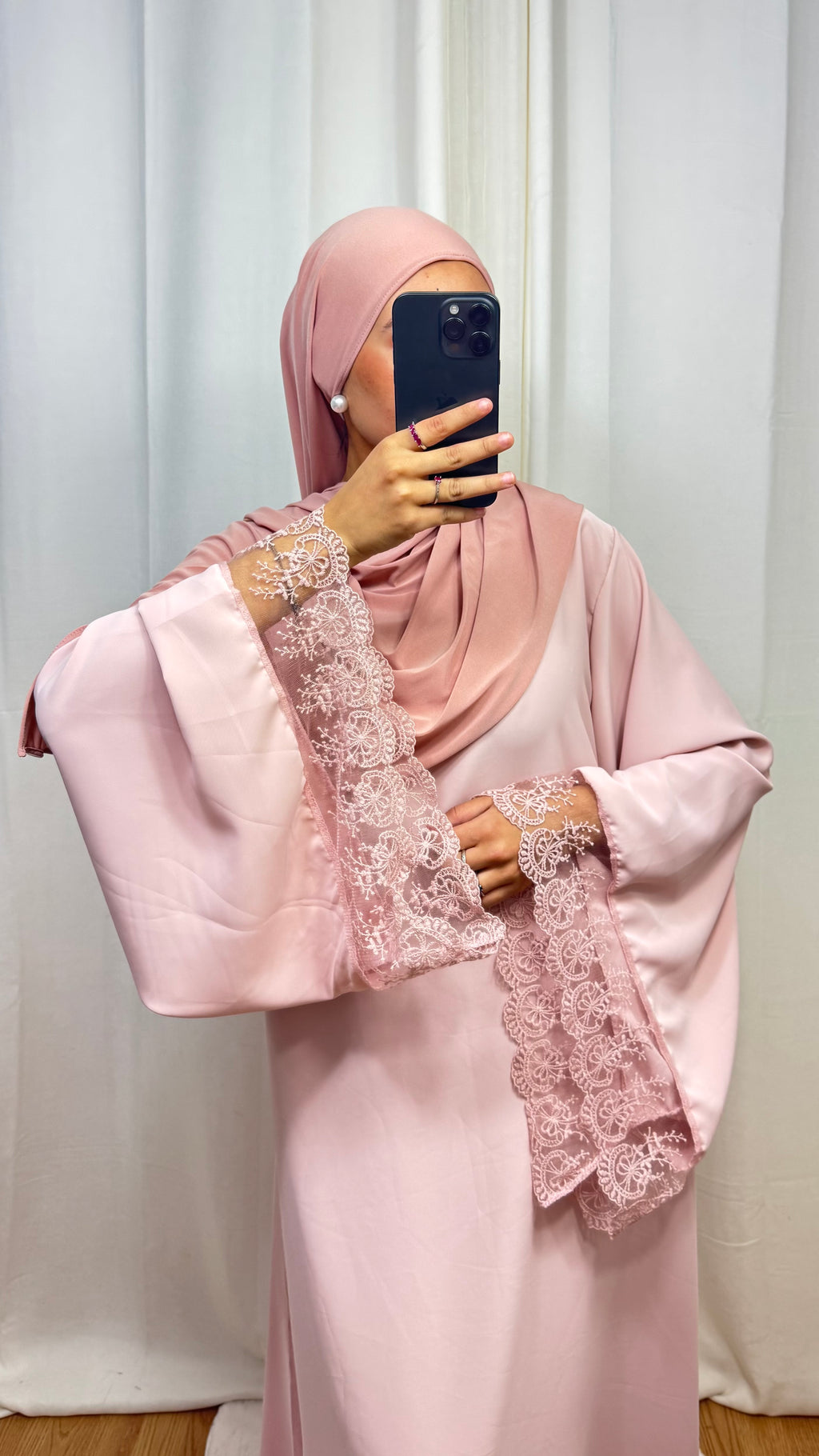 ABAYA DENTELLE - ROSE