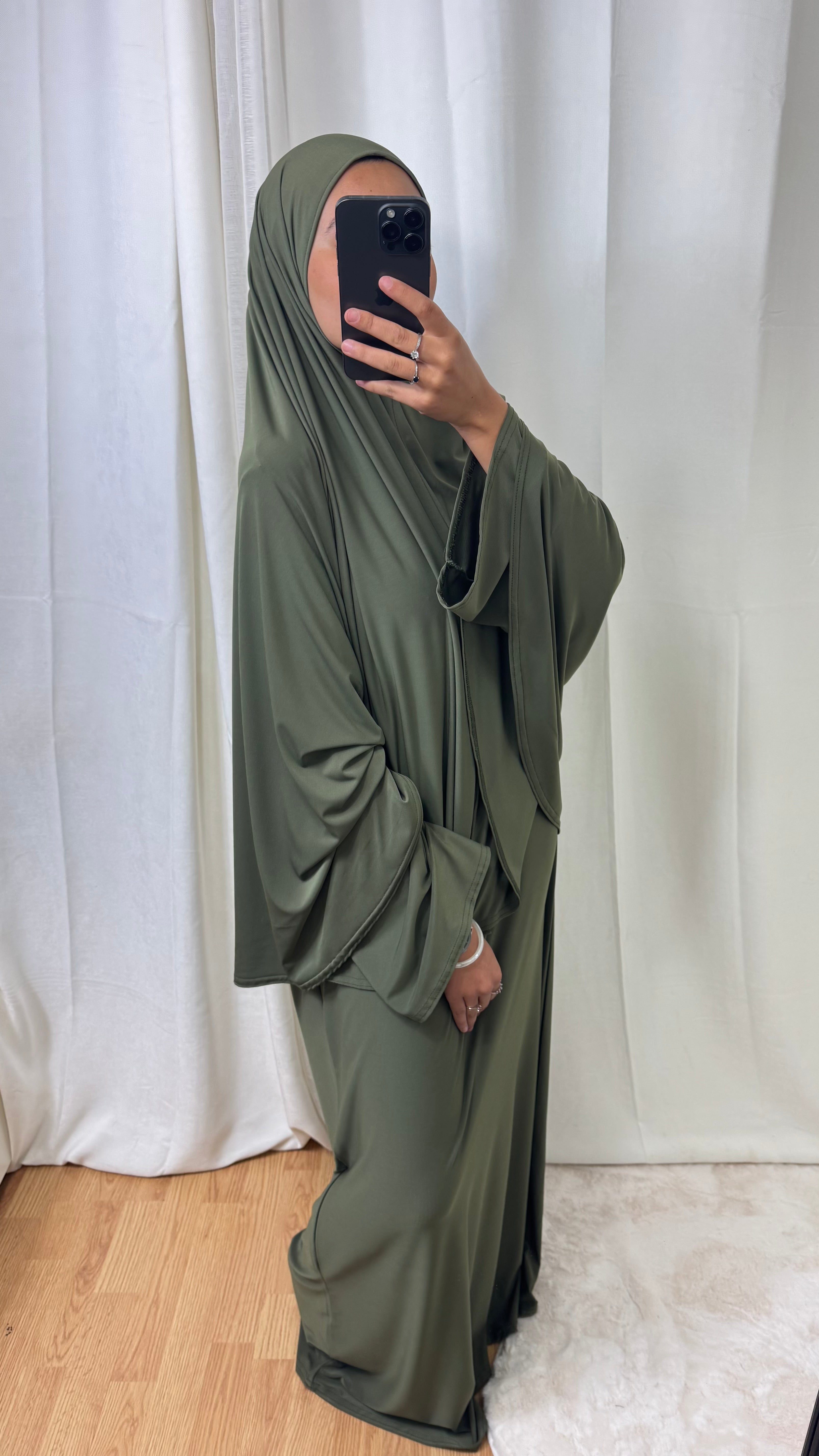 SET ABAYA KHIMAR JERSEY PREMIUM DE LUXE - KAKI