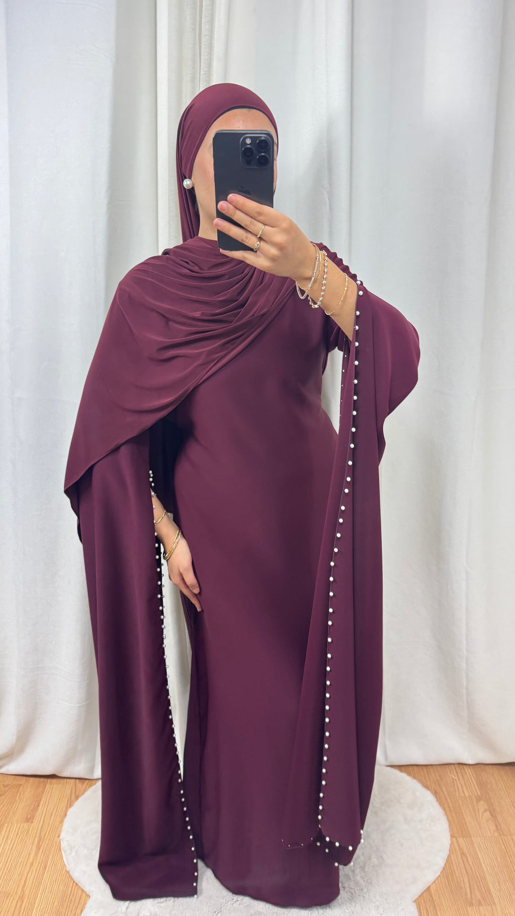 ABAYA PERLES - DARK BURGUNDY