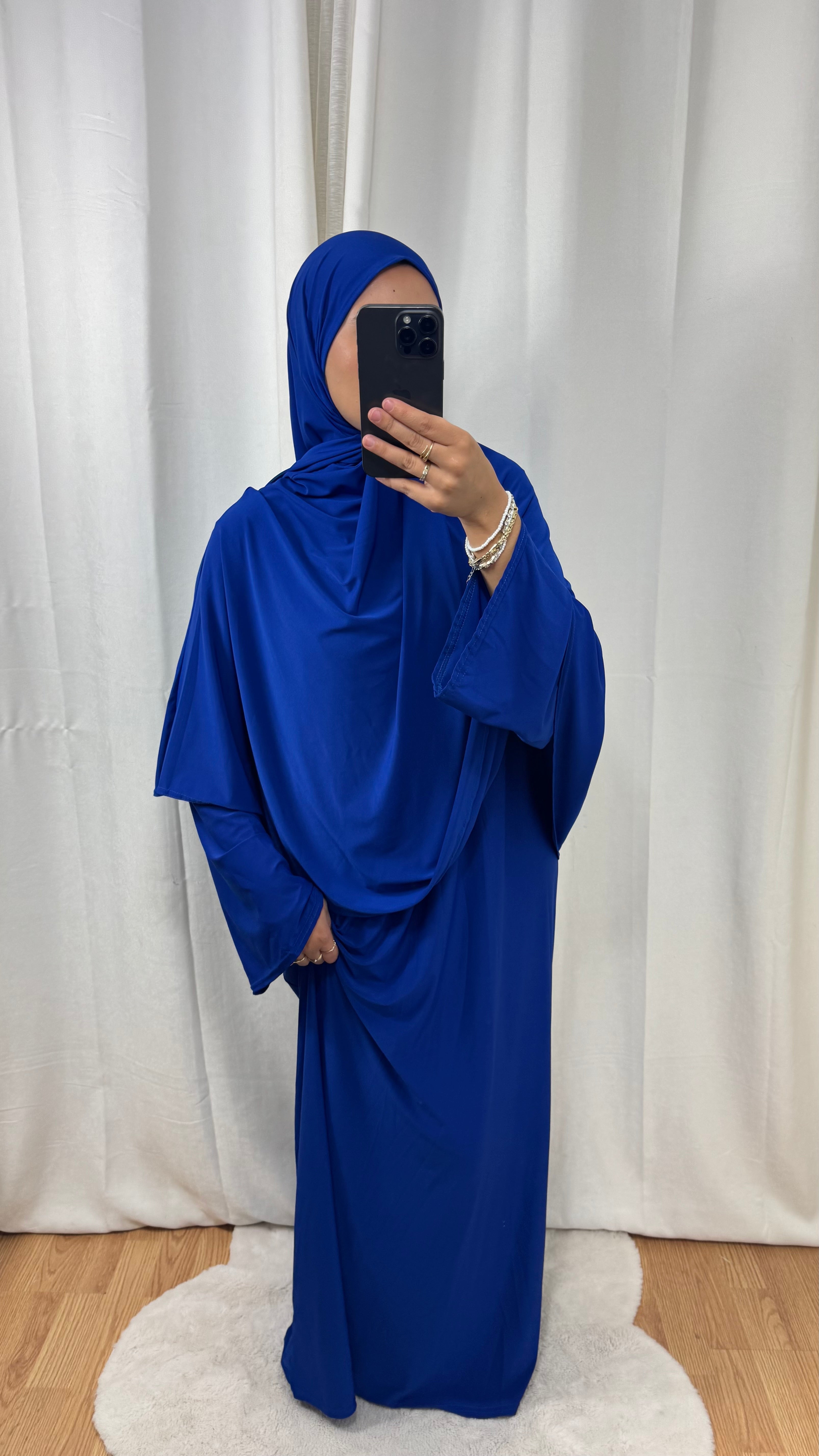 SET ABAYA KHIMAR JERSEY PREMIUM DE LUXE - BLEU ROI