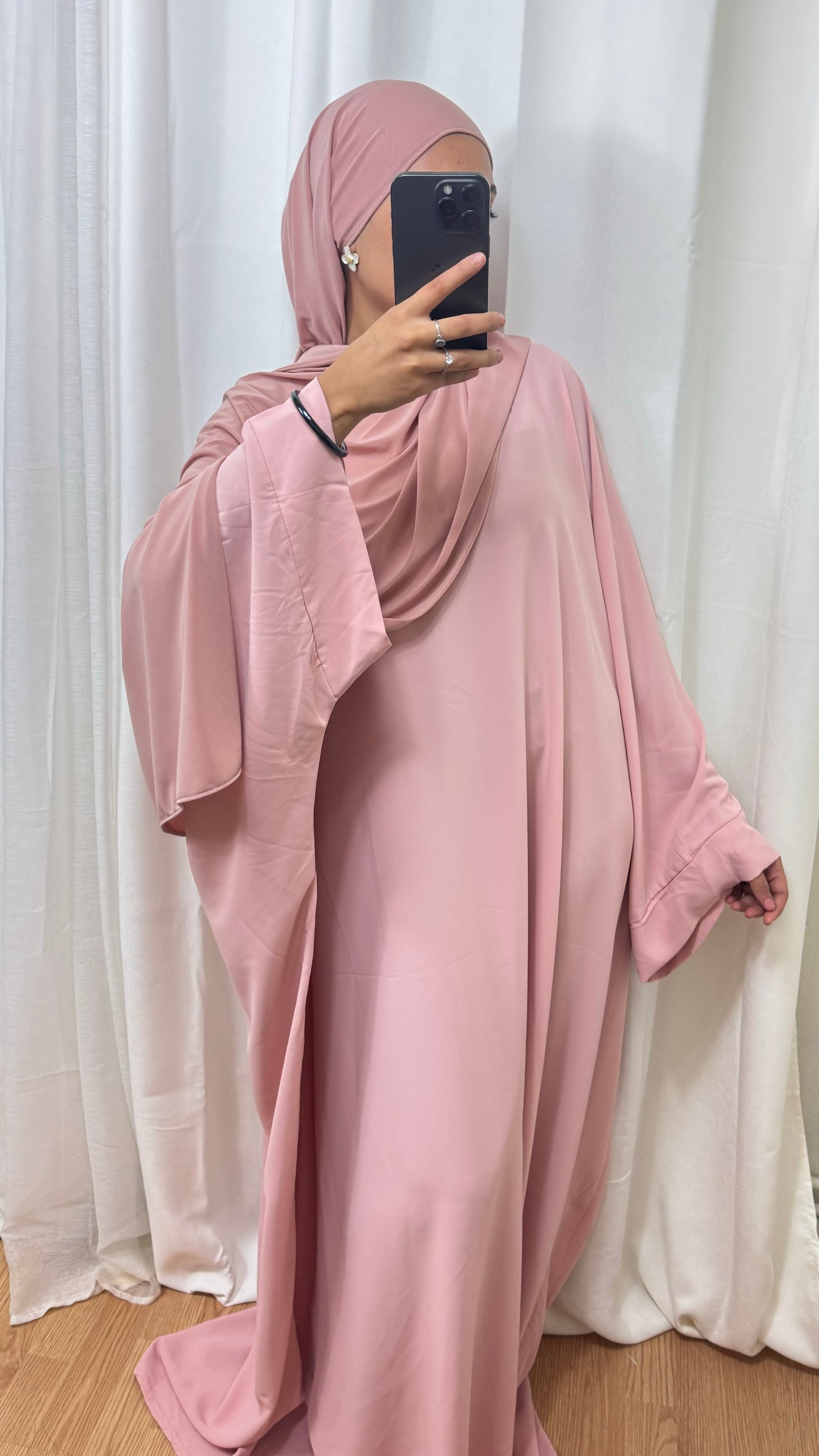 ABAYA SAOUDIENNE ELEGANCE - ROSE SAUMON