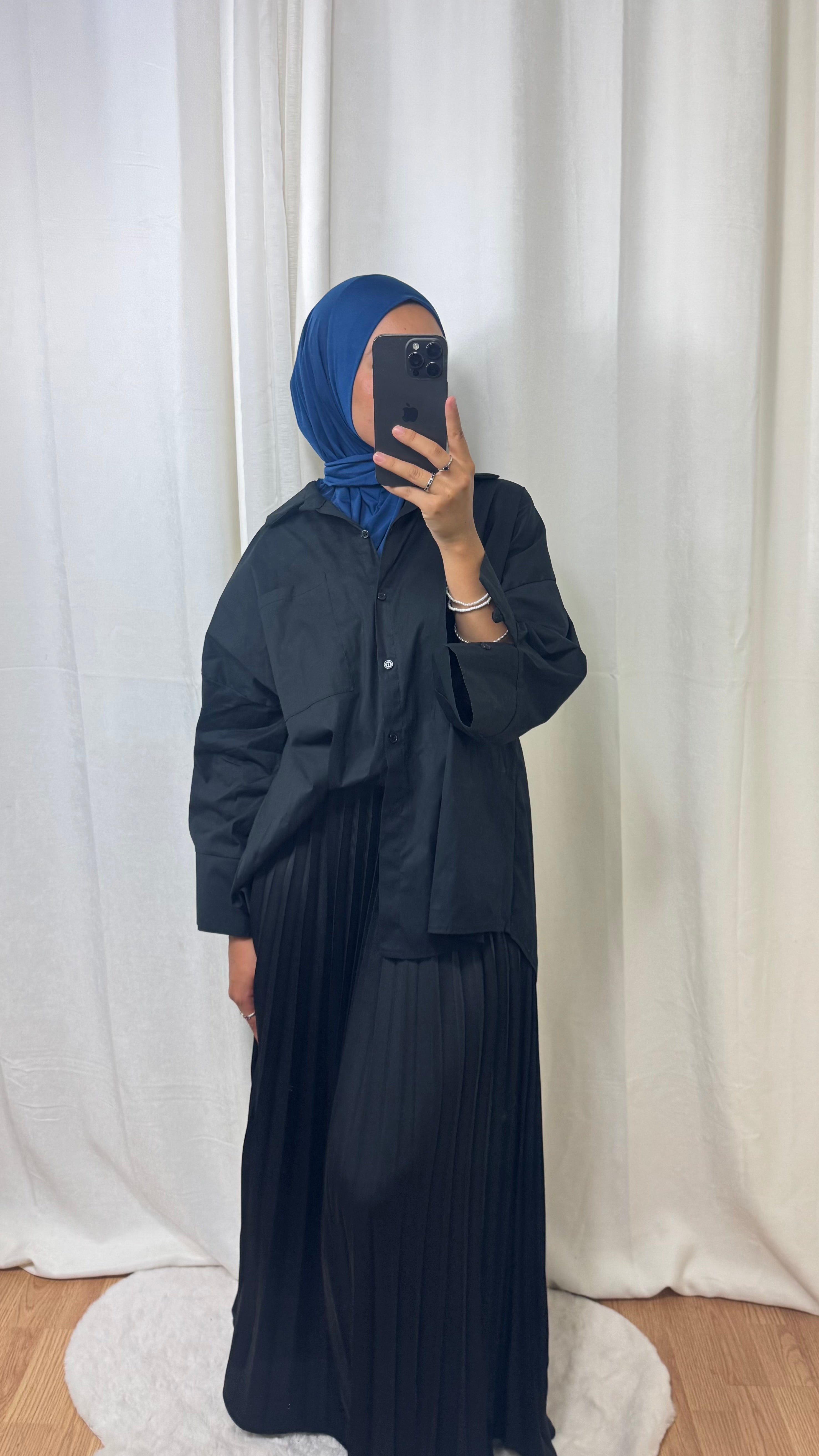 HIJAB À ENFILER JERSEY PREMIUM BOUTON PRESSION - BLEU MARINE