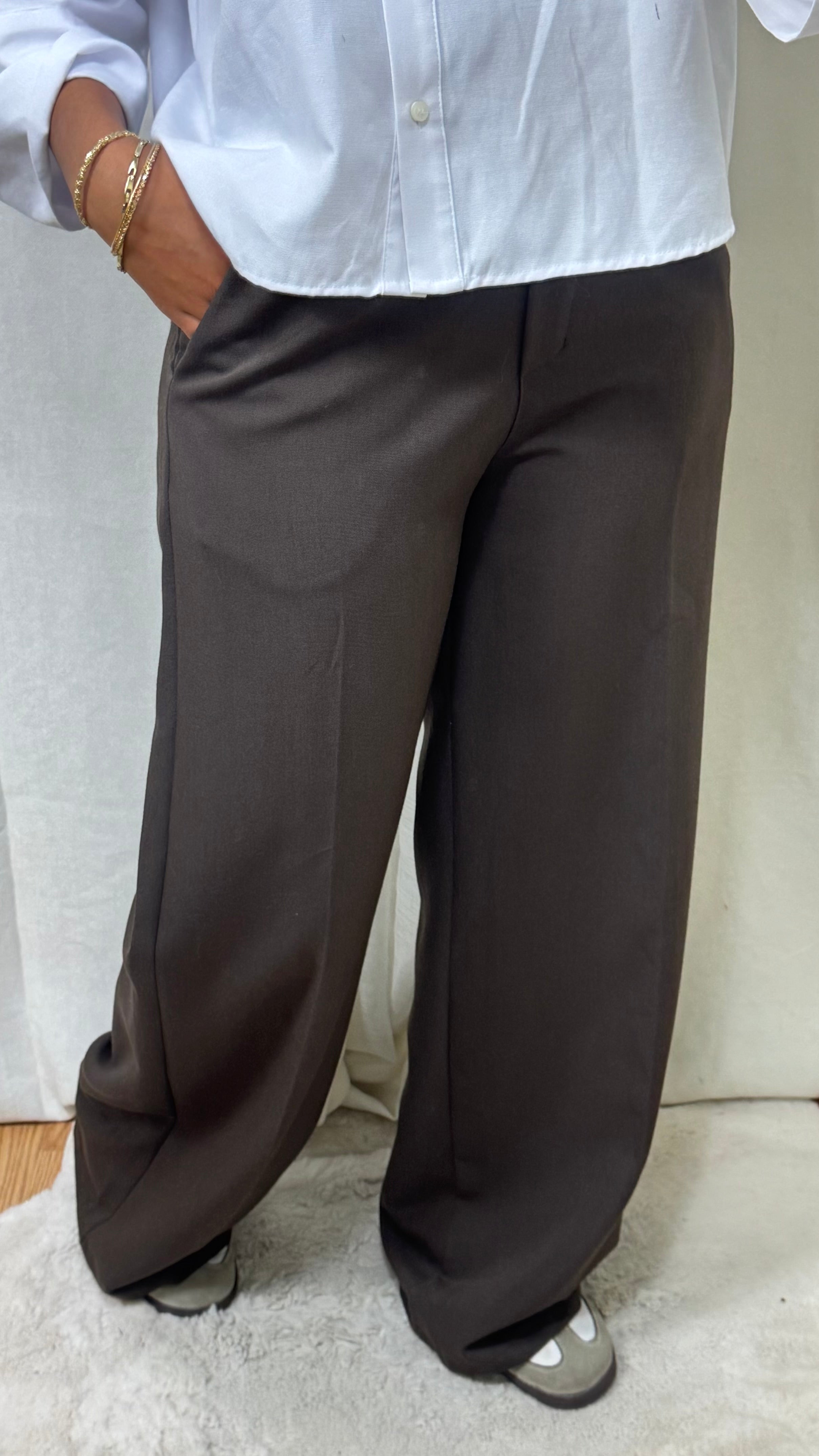 PANTALON À PINCE - MARRON