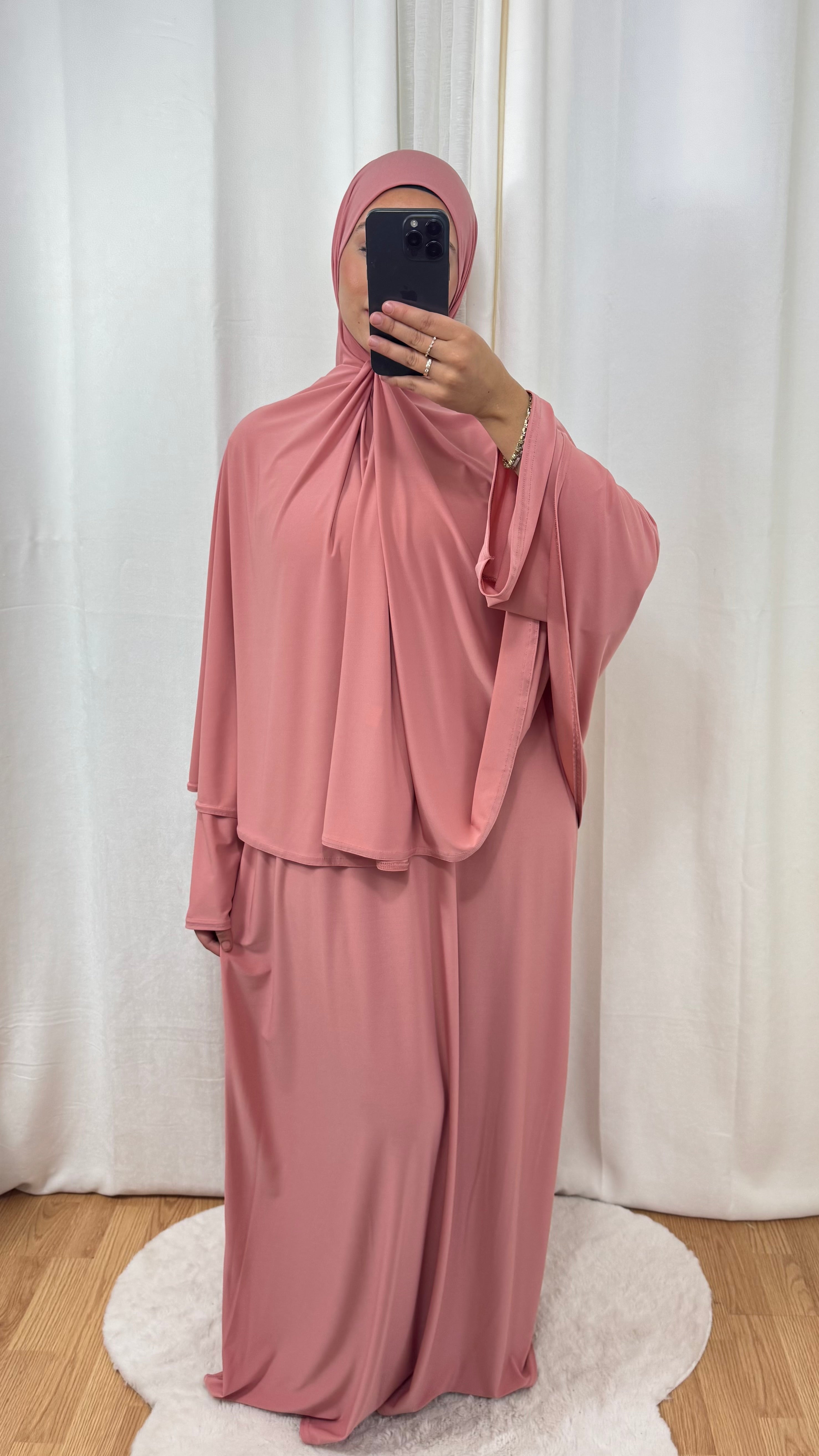 SET ABAYA KHIMAR JERSEY PREMIUM DE LUXE - ROSE