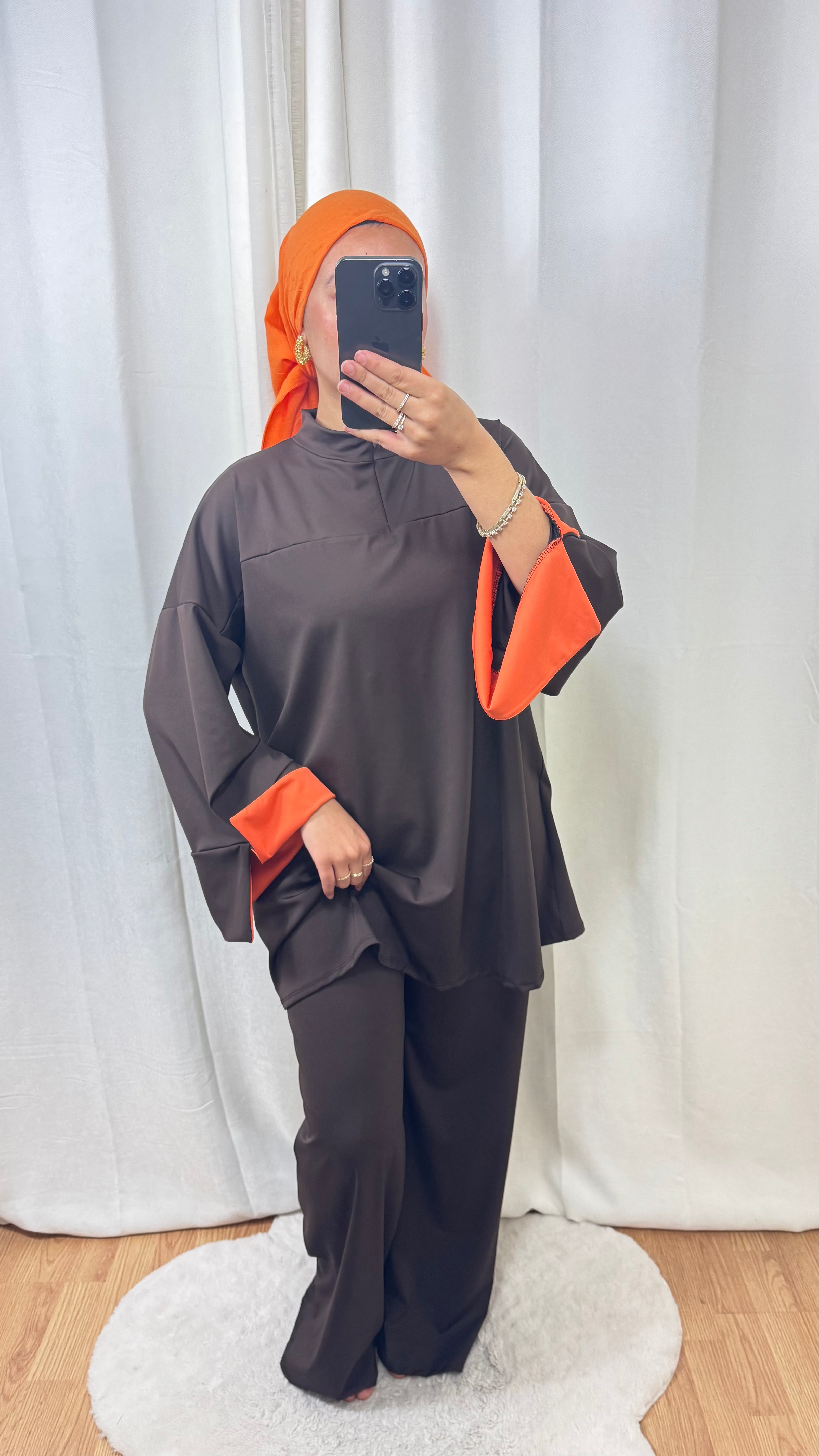 BURKINI BICOLORE + HIJAB - MARRON/ORANGE