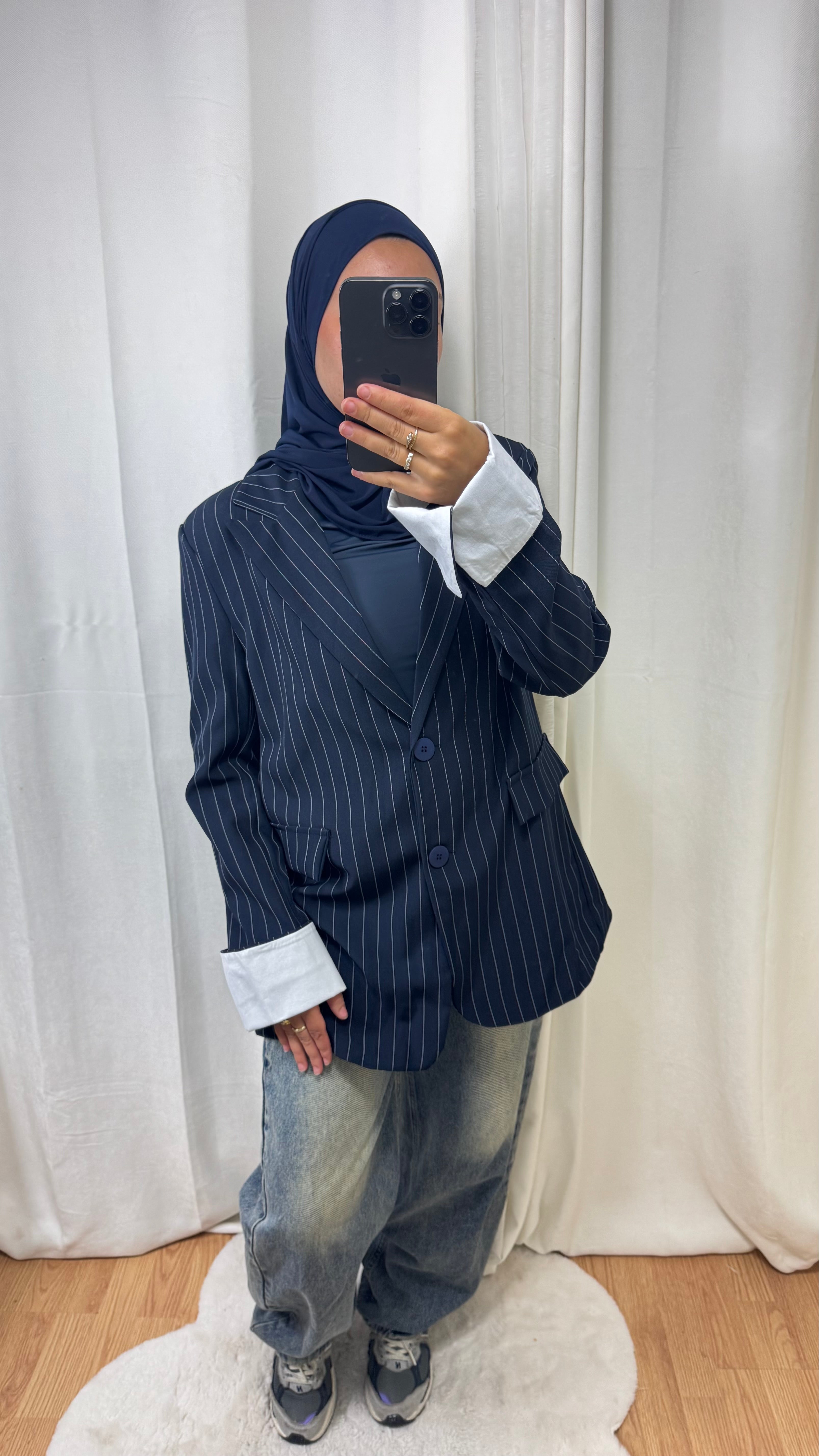 BLAZER À RAYURE - BLEU MARINE