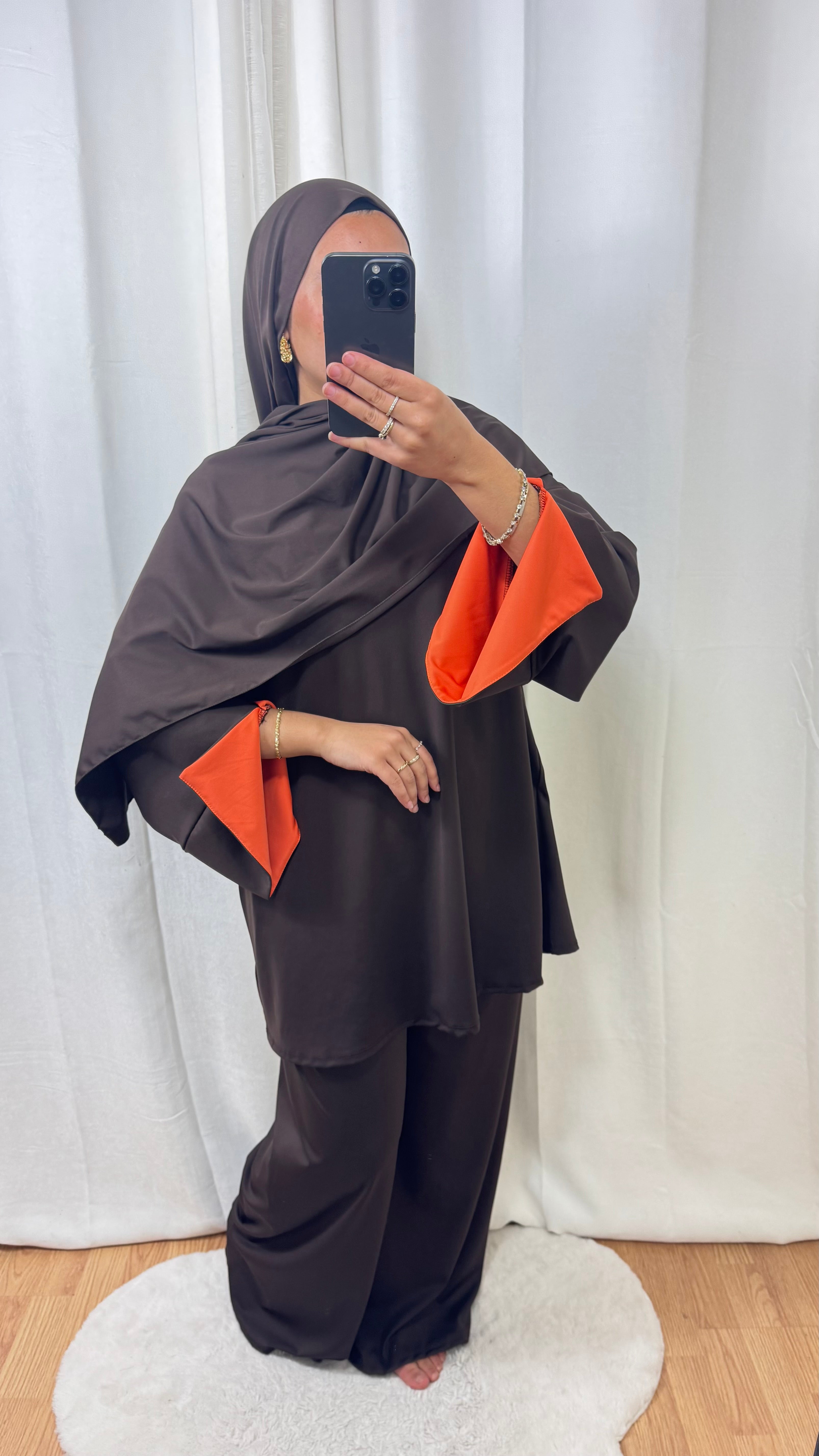 BURKINI BICOLORE + HIJAB - MARRON/ORANGE