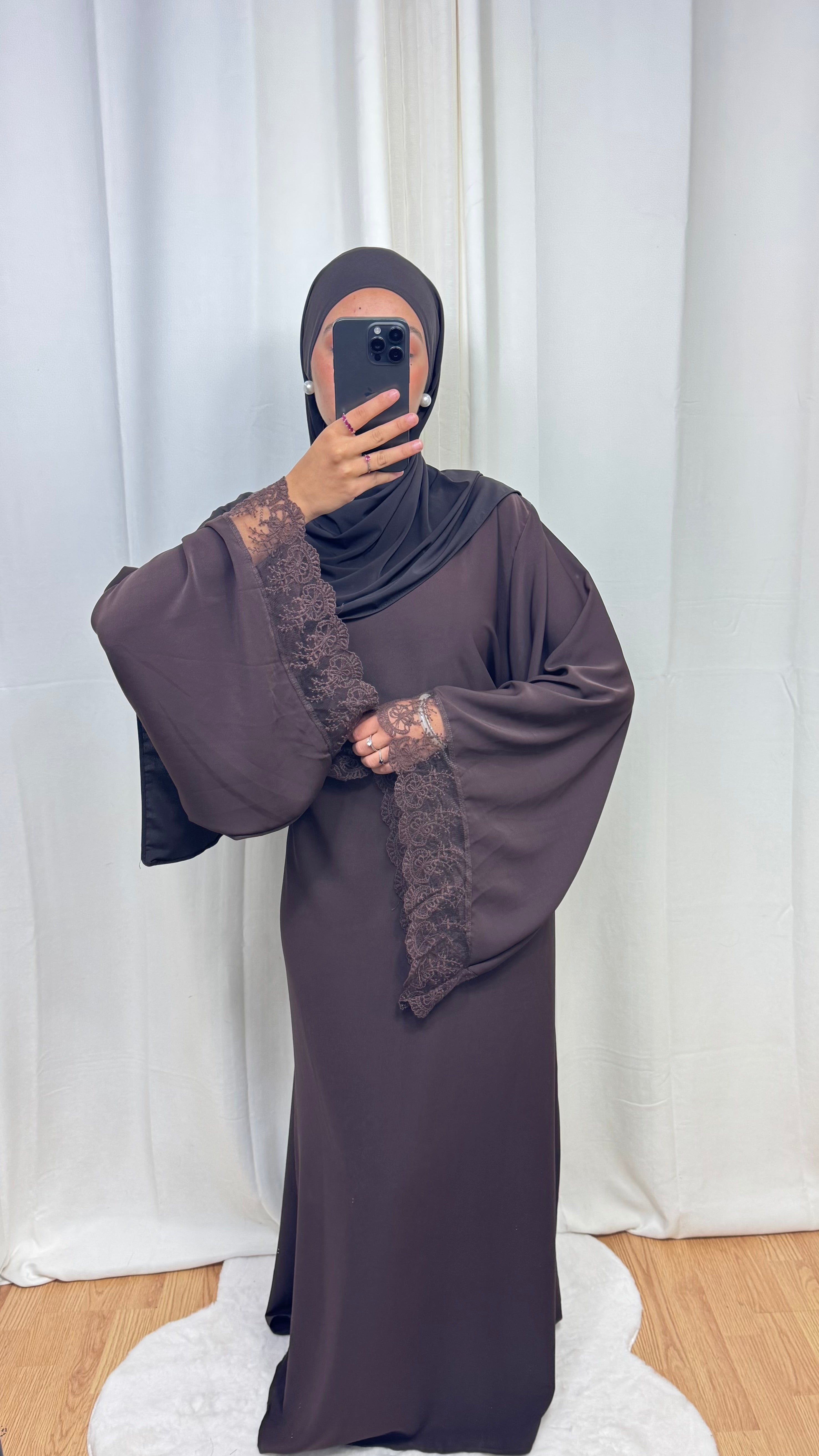 ABAYA DENTELLE - MARRON