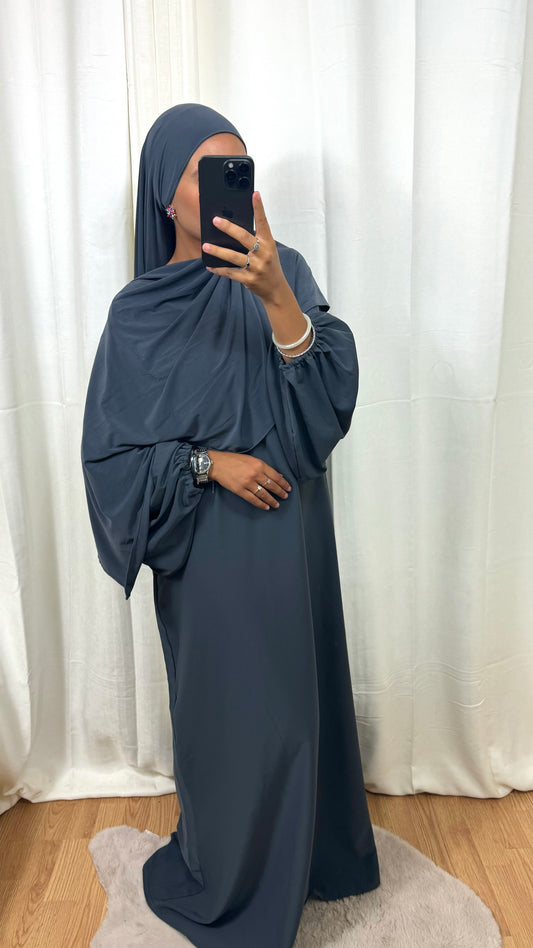 ABAYA MANCHE BALLON - GRIS ANTRACITE