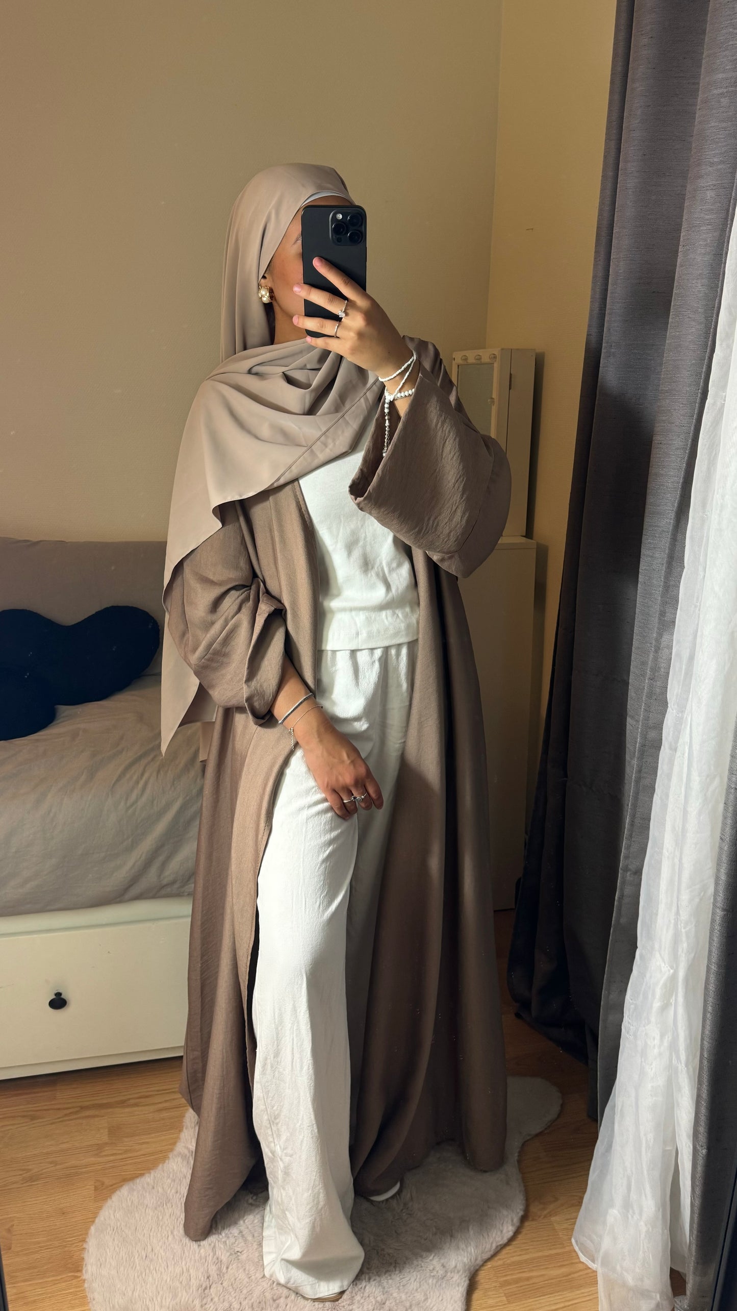 ROBE CACHE COEUR EFFET LIN TAUPE