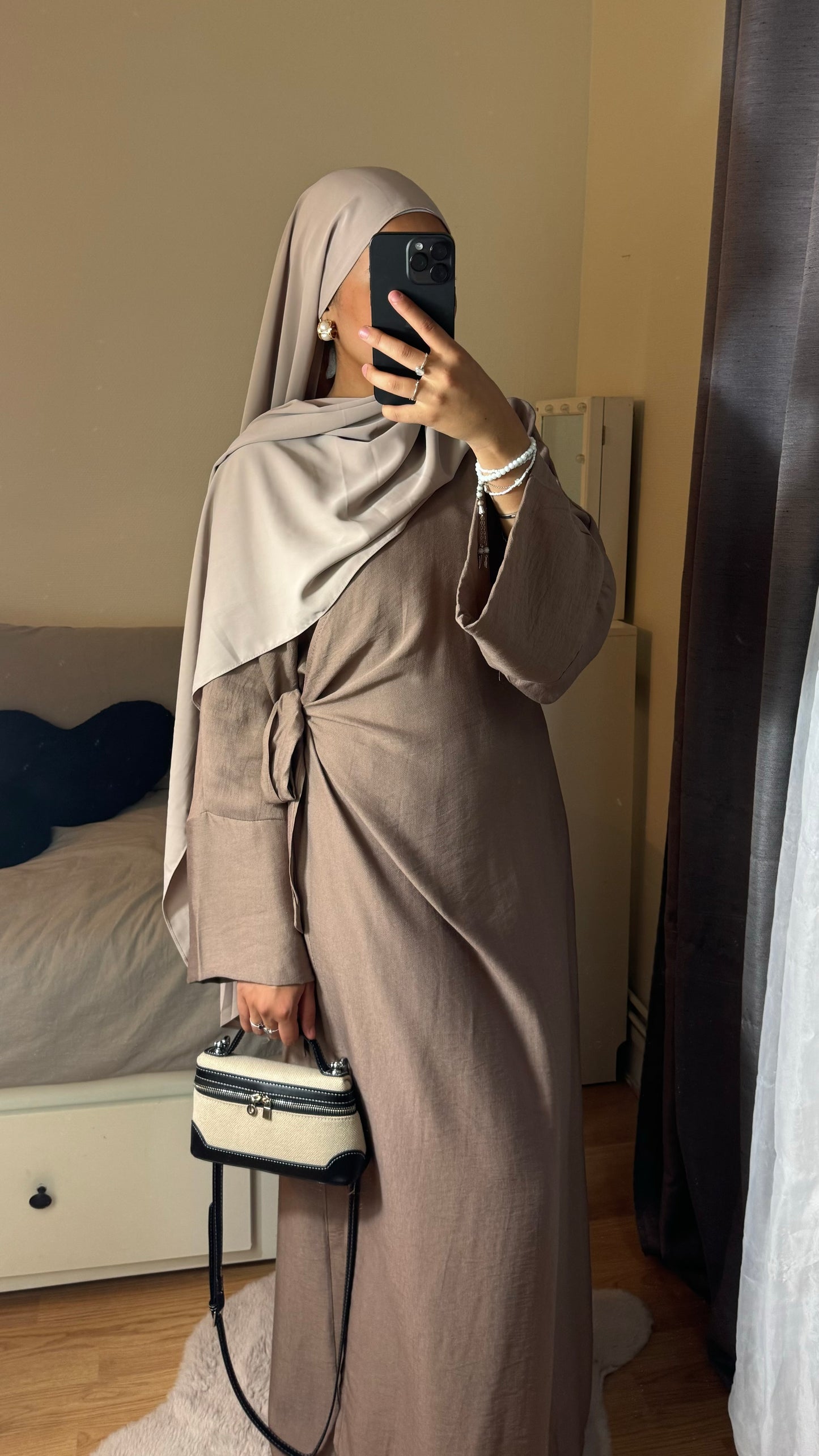 ROBE CACHE COEUR EFFET LIN TAUPE