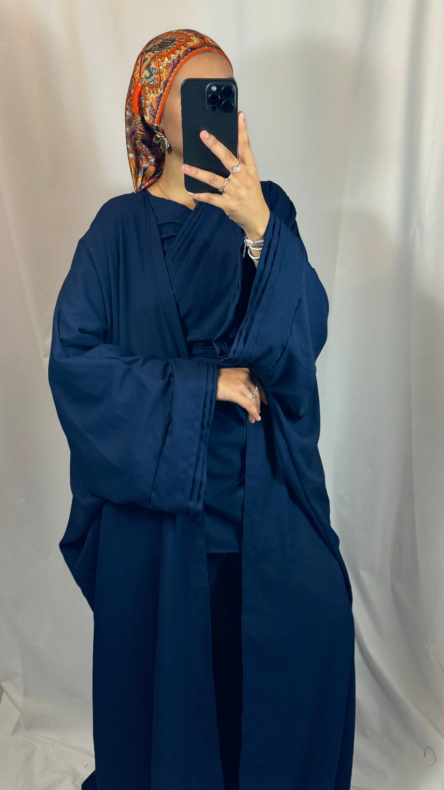 ENSEMBLE KIMONO LONG+PANTALON BLEU MARINE