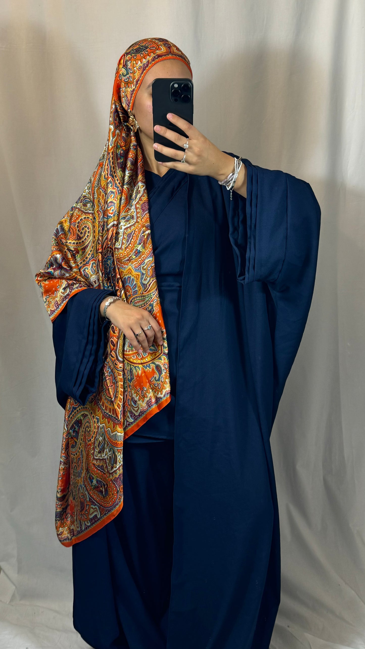 ENSEMBLE KIMONO LONG+PANTALON BLEU MARINE