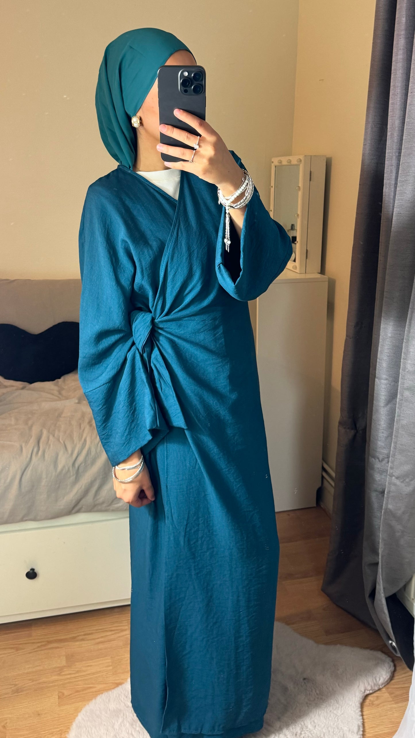 ROBE CACHE COEUR EFFET LIN BLEU CANARD