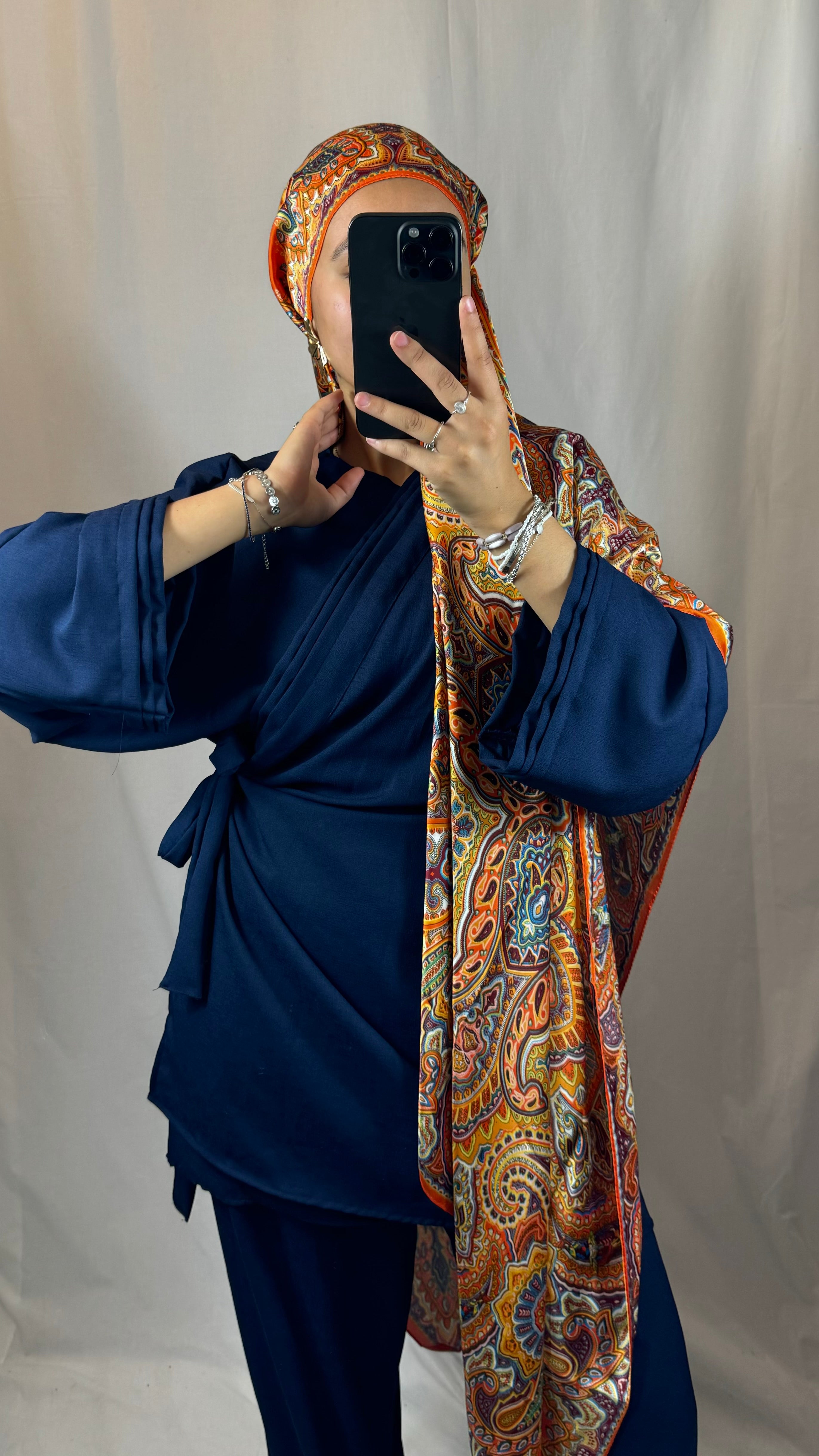 ENSEMBLE KIMONO PANTALON BLEU MARINE