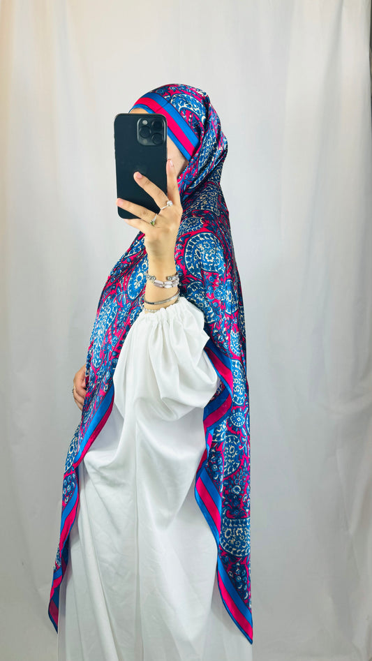 HIJAB RECTANGLE DE SOIE BLEU ROSE