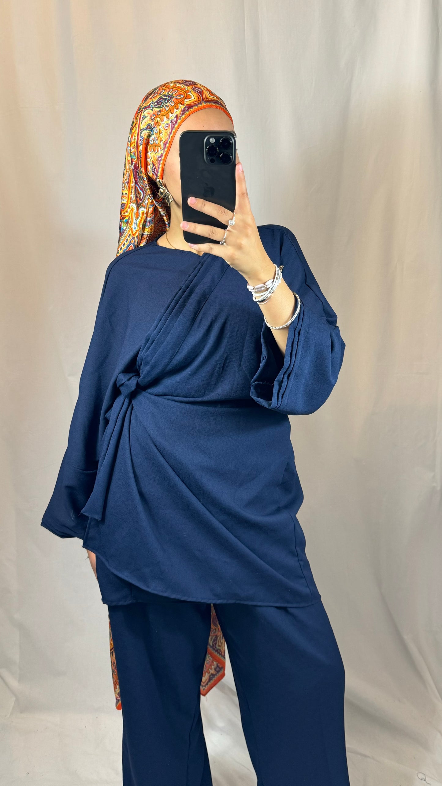 ENSEMBLE KIMONO PANTALON BLEU MARINE