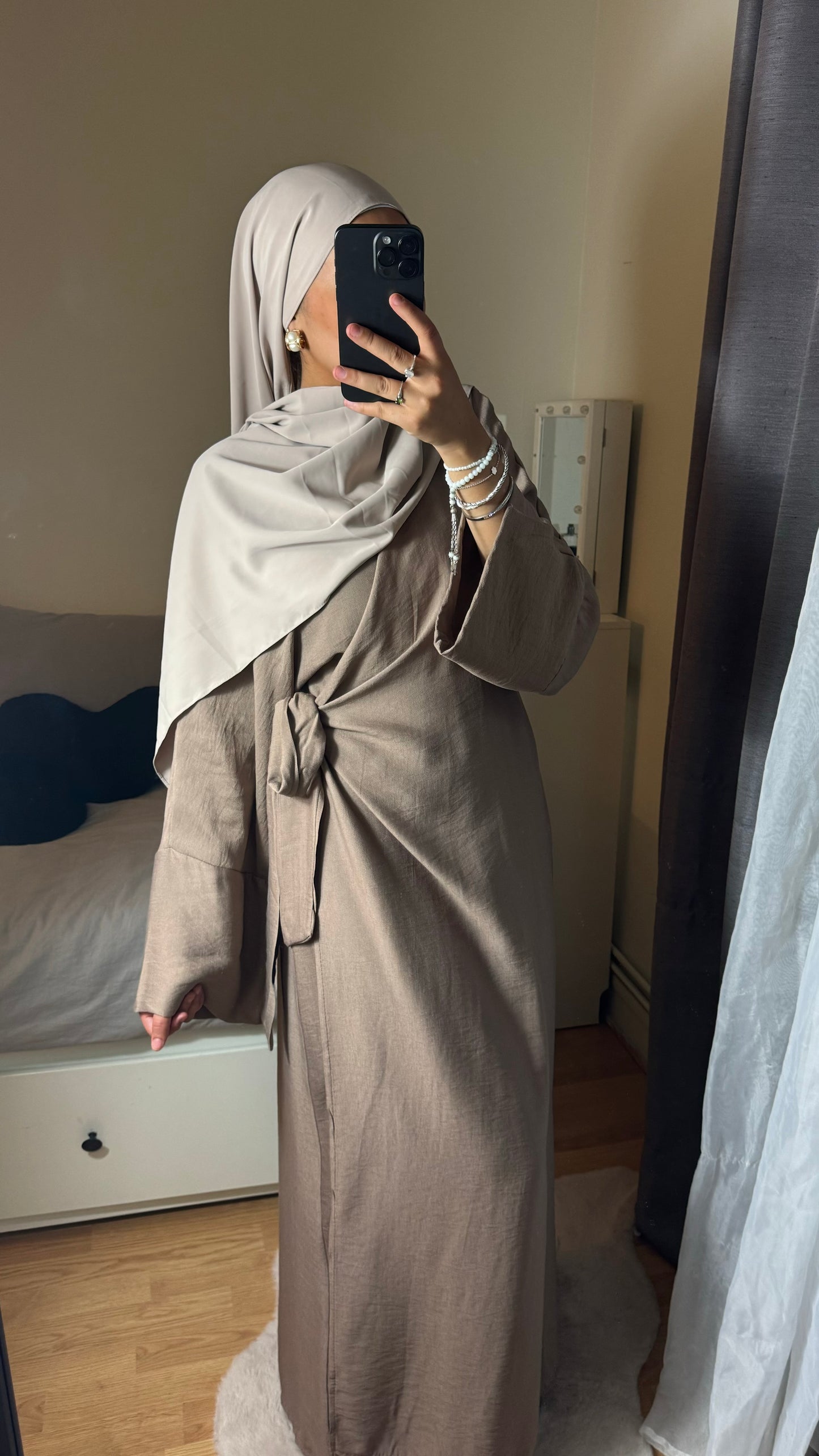 ROBE CACHE COEUR EFFET LIN TAUPE