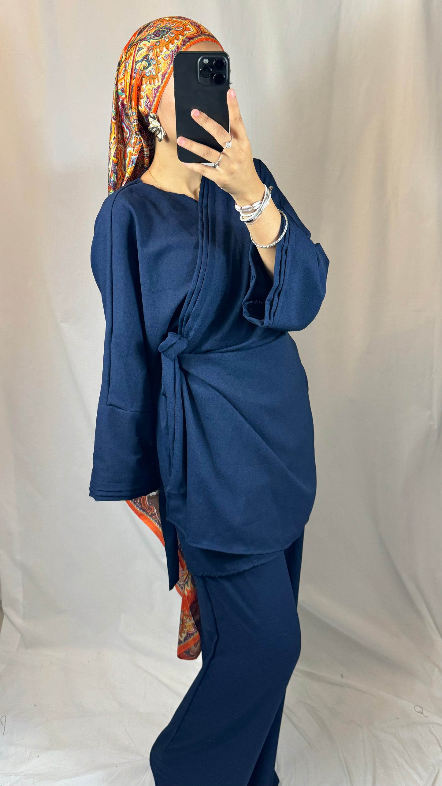 ENSEMBLE KIMONO PANTALON BLEU MARINE