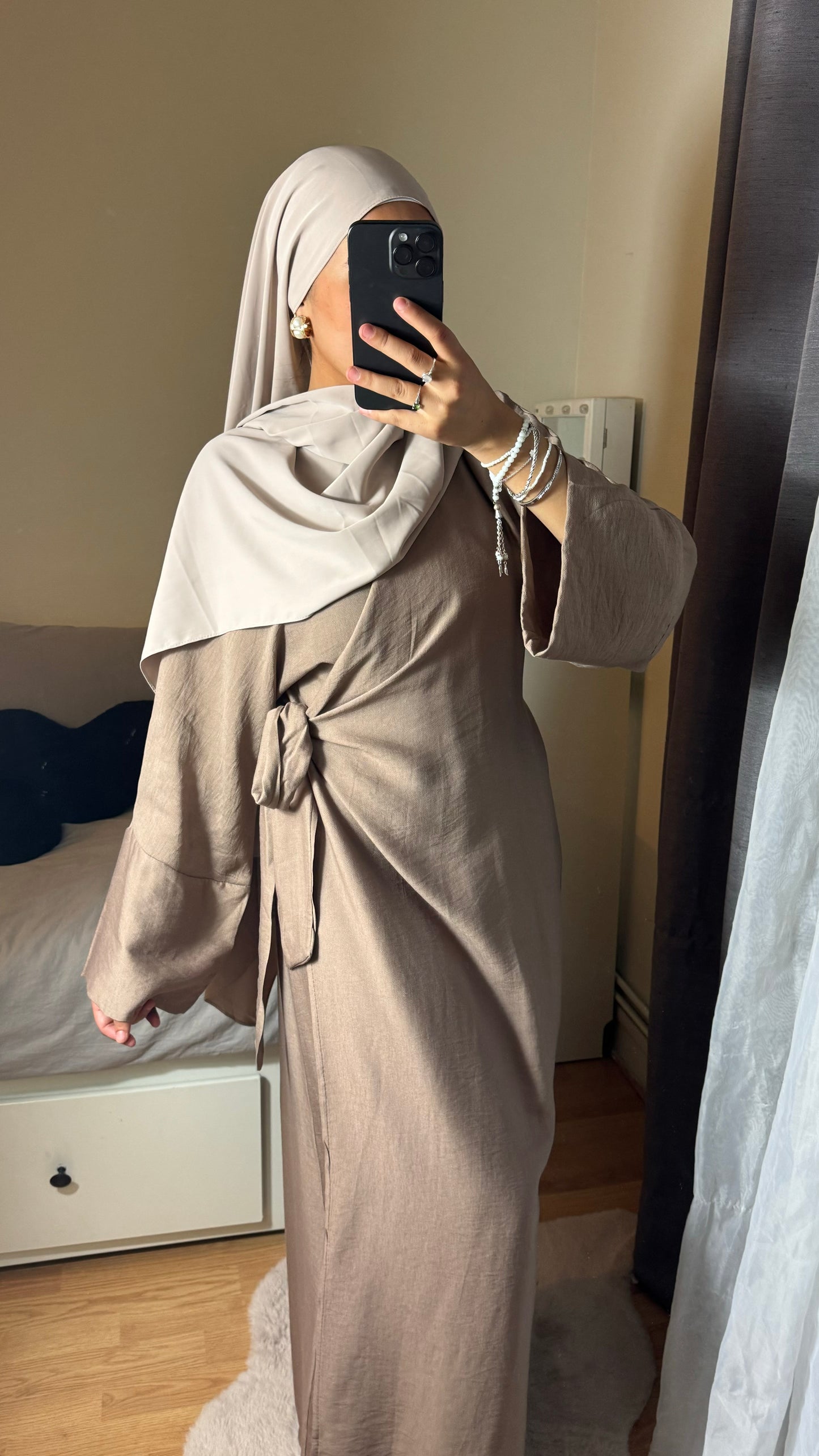 ROBE CACHE COEUR EFFET LIN TAUPE