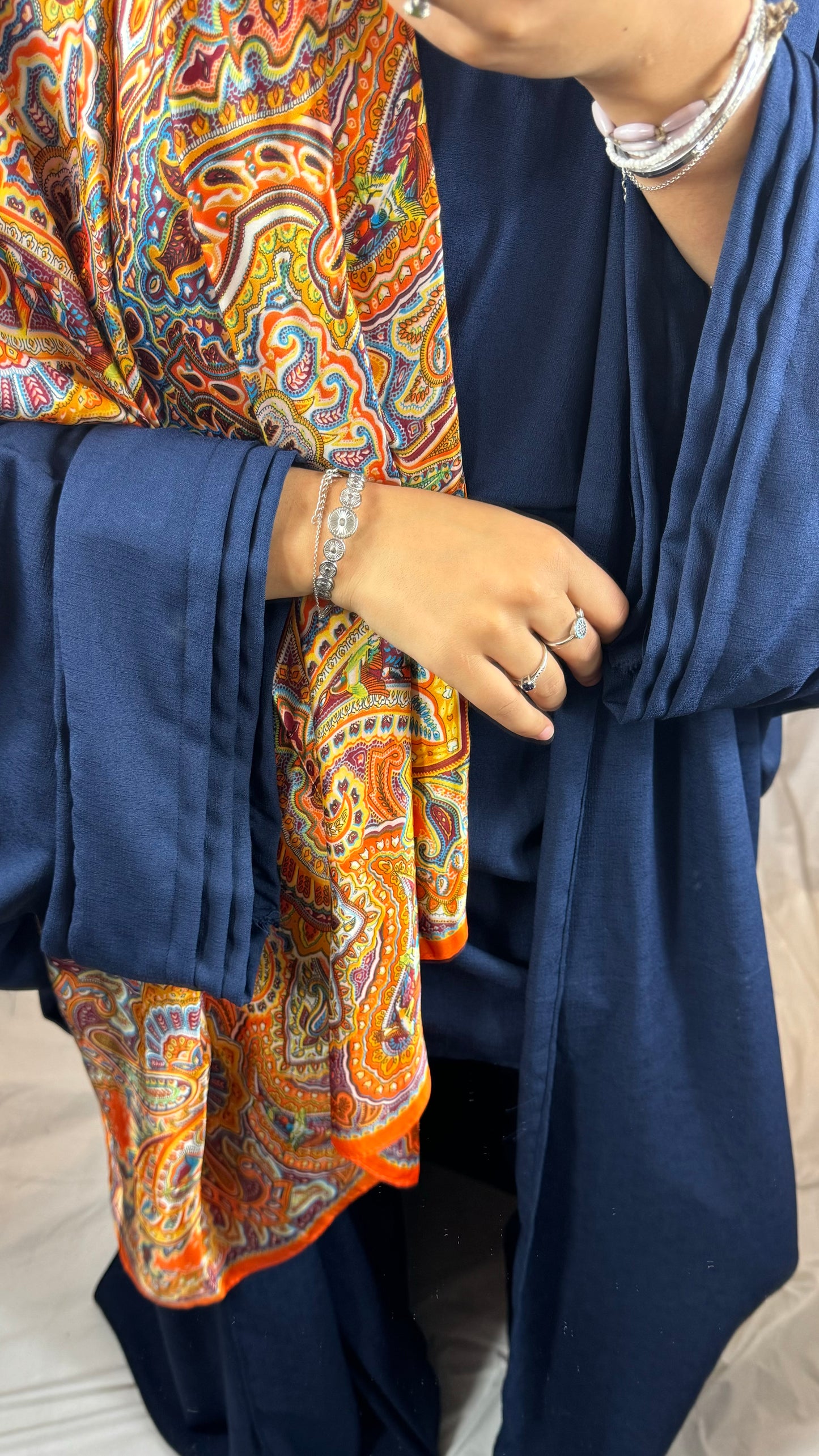 ENSEMBLE KIMONO LONG+PANTALON BLEU MARINE