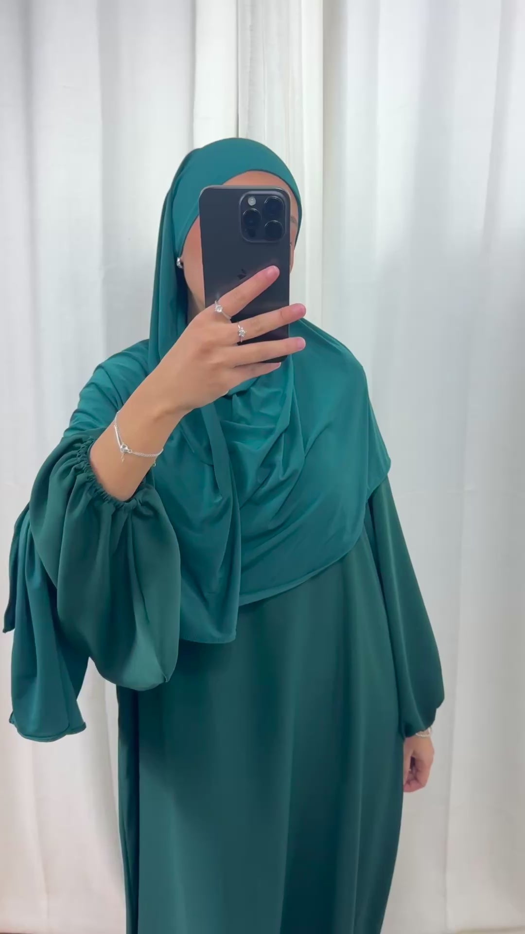 ABAYA MANCHE BALLON - VERT BOUTEILLE